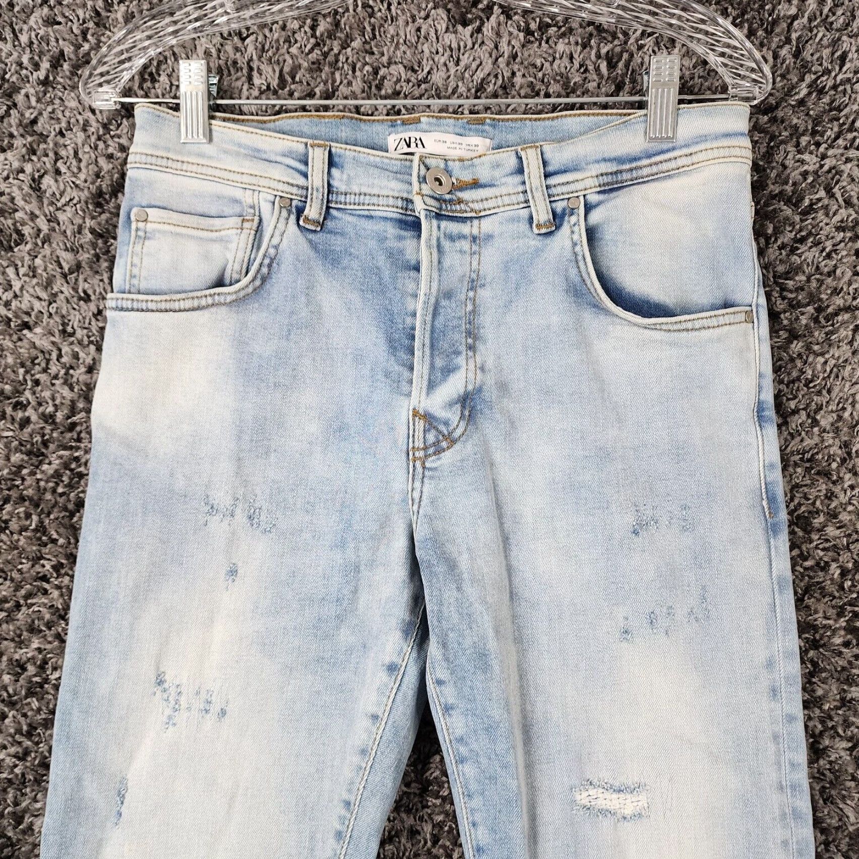Zara VINTAGE Zara Distressed Light Blue Straight Jeans Womens Size 30 Size 30" / US 8 / IT 44 - 2 Thumbnail