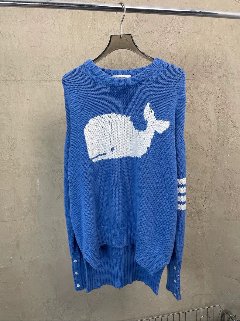 Thom Browne Thom Browne size1 Blue whale pattern knit sweater Size US S / EU 44-46 / 1 - 1 Thumbnail
