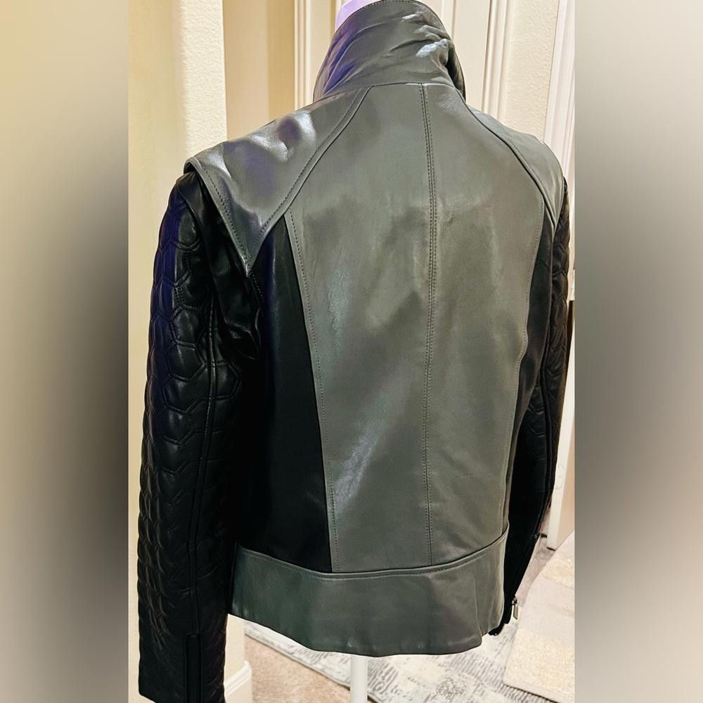 Designer Badgley Mischka Black/Grey Leather Motorcycle Jacket M Size M / US 6-8 / IT 42-44 - 2 Thumbnail
