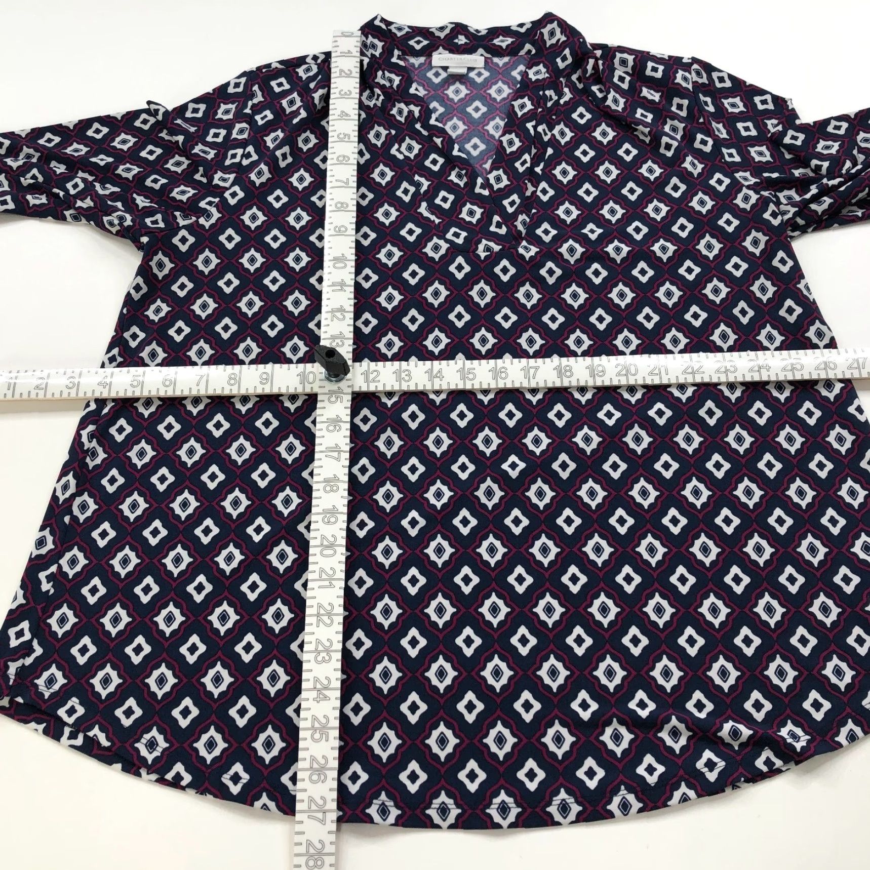Charter Club Charter Club Plus 1X Pullover V-Neck Blouse Tunic 3/4 Sleeve Geometric All Over Print MINT Womens Size XL / US 12-14 / IT 48-50 - 5 Thumbnail