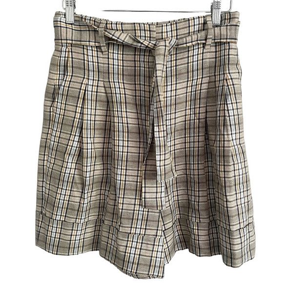 Massimo Dutti Massimo Dutti Plaid Linen Blend Bermuda Paperbag Shorts - 8 Size 30" / US 8 / IT 44 - 2 Thumbnail