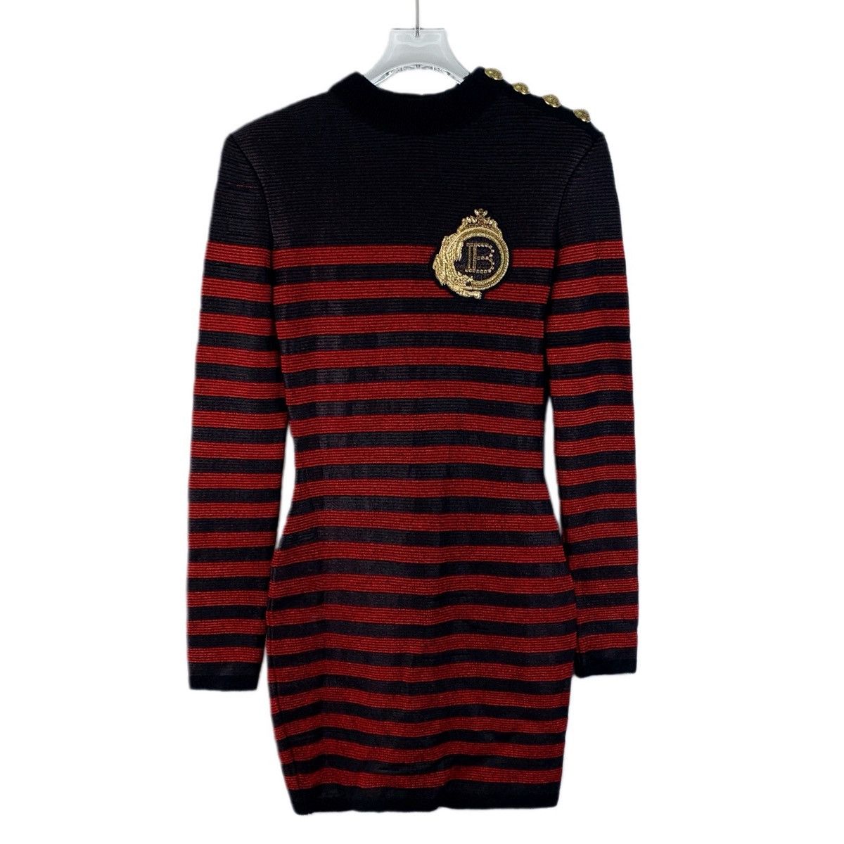 Balmain Balmain Striped Logo Rhinestone Long Sleeve Knit Dress K26WX Size XS / US 0-2 / IT 36-38 - 1 Thumbnail