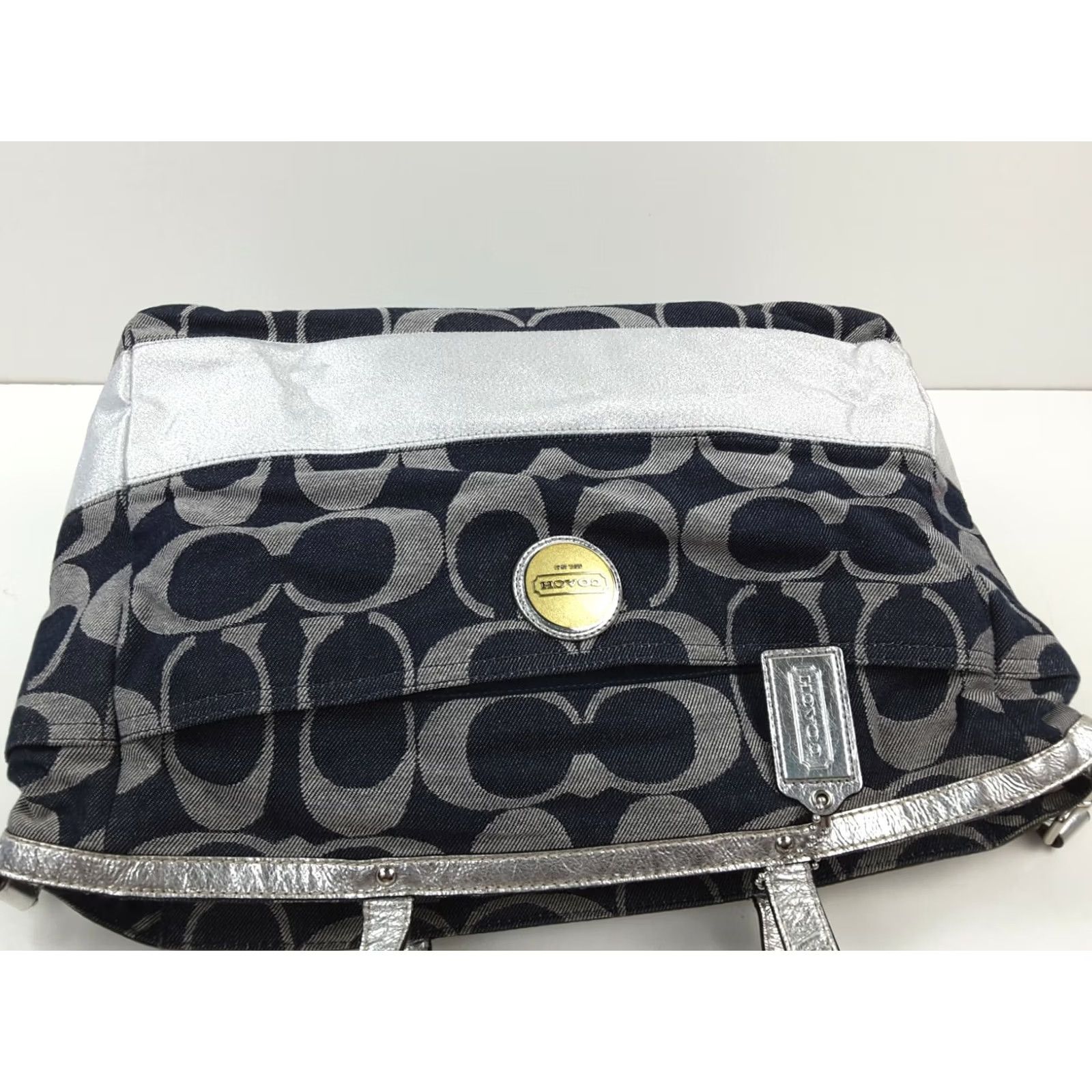 Coach Coach Signature Stripe Denim Tote - XL - Women - 18” Top 15” Bottom - Zip - Pockets - Lined - Jacquard - Silver Hardware - Denim Blue/Silver - Casual Size ONE SIZE - 3 Thumbnail