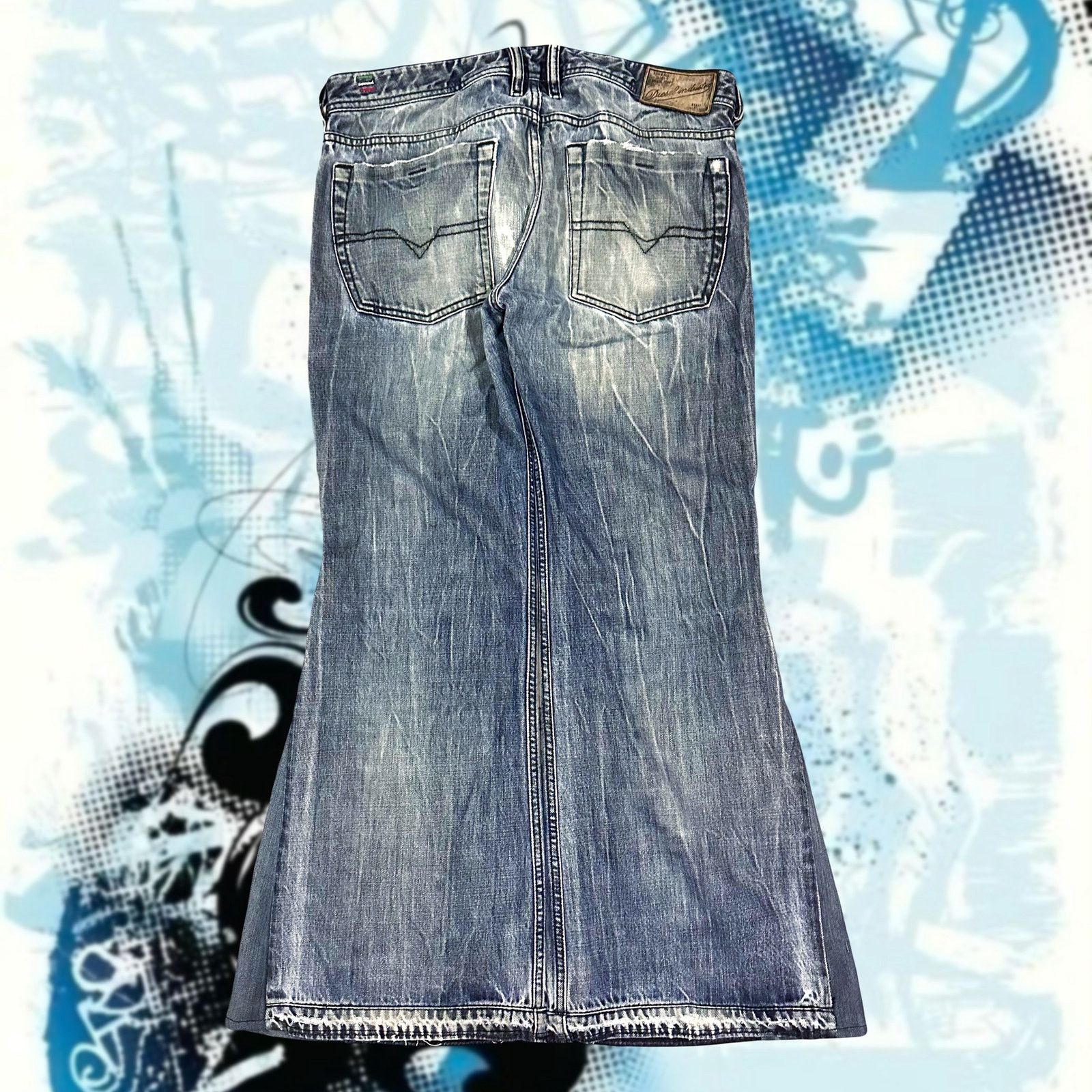 Diesel vintage y2k Diesel patch work custom flare wide leg jeans Size US 33 - 1 Thumbnail