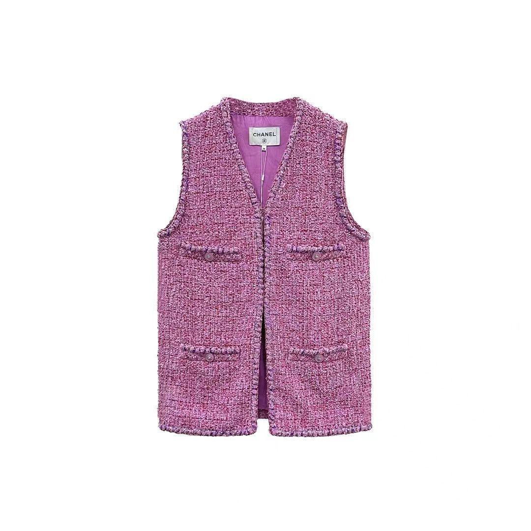 image of Chanel Tweed Pink Vest, Women's (Size XS)