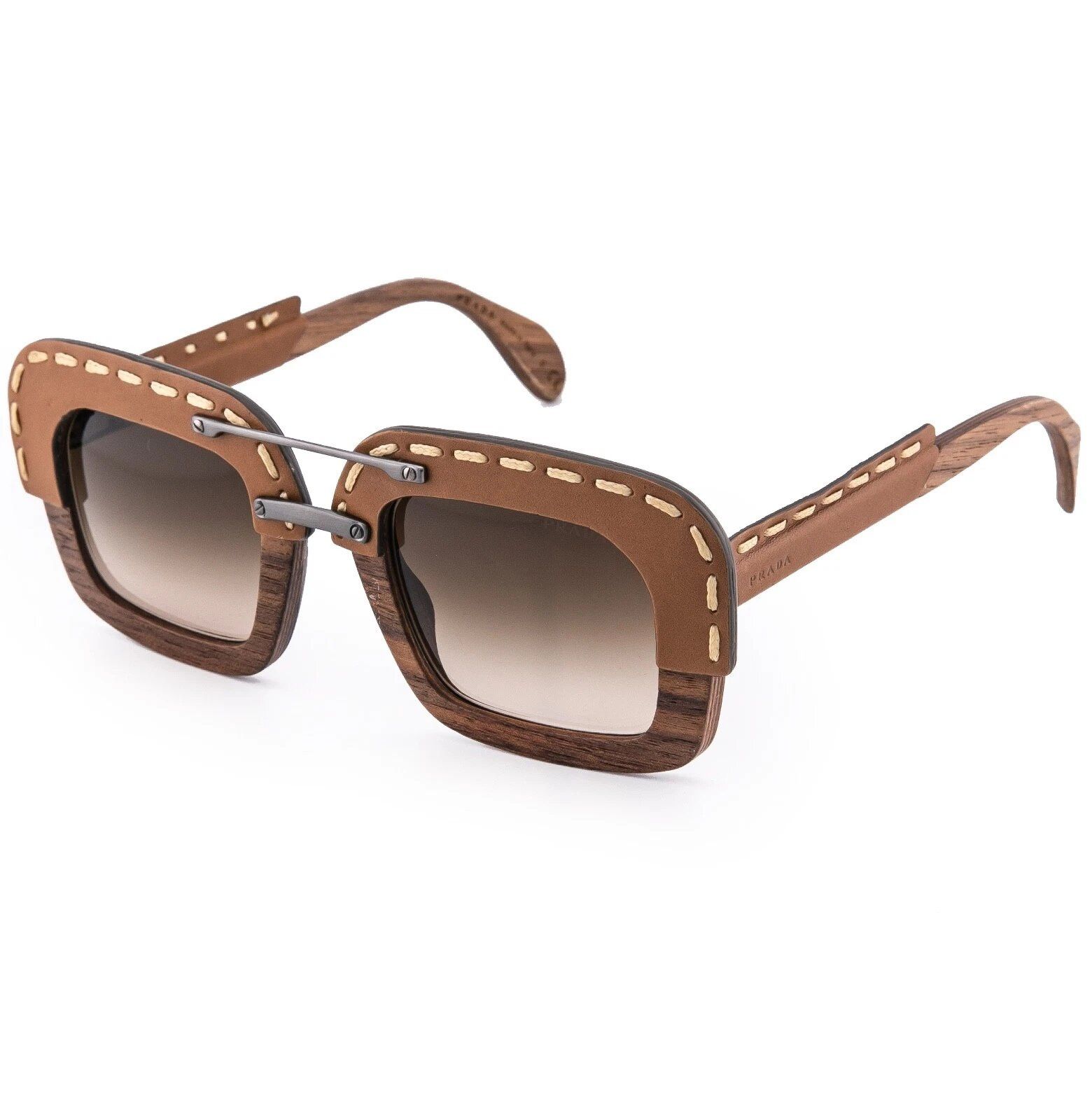 Prada PRADA 26R RAW Nut Light Brown Leather Sunglasses PR26RS 26RS Size ONE SIZE - 5 Thumbnail