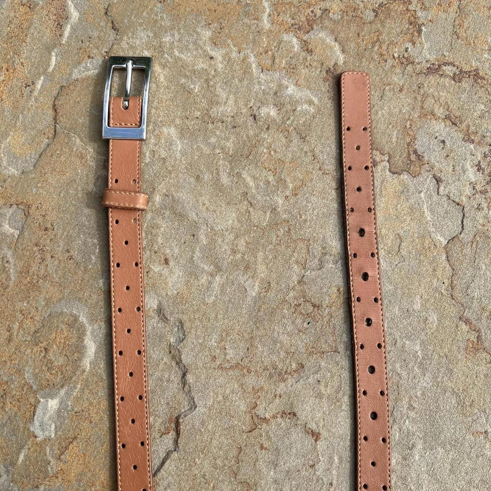 Liz Claiborne Y2K Light Brown Leather Hole Punch Design Belt Made in Italy Size ONE SIZE - 2 Thumbnail