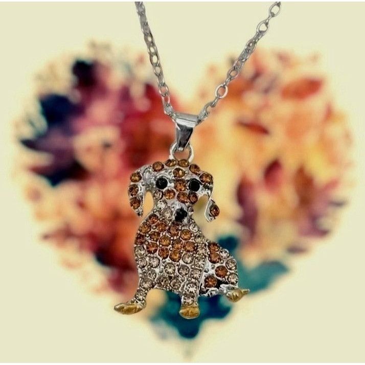 Handmade Dachshund Necklace New Rhinestones 16 inch Chain 2 piece Set Size ONE SIZE - 10 Thumbnail