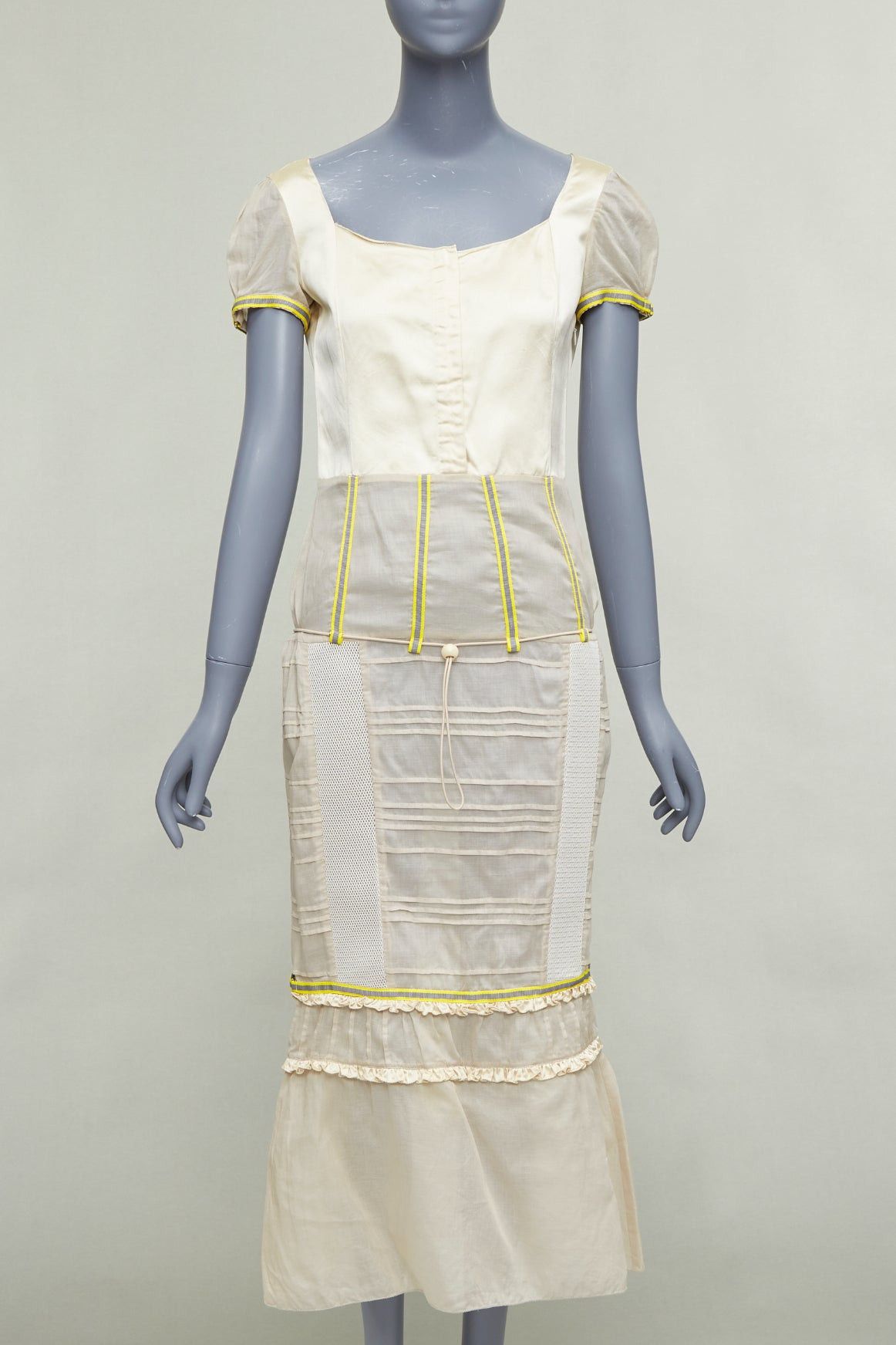 Miu Miu rare MIU MIU 1999 Runway beige technical patchwork satin neon trim dress IT44 L Size M / US 6-8 / IT 42-44 - 1 Thumbnail