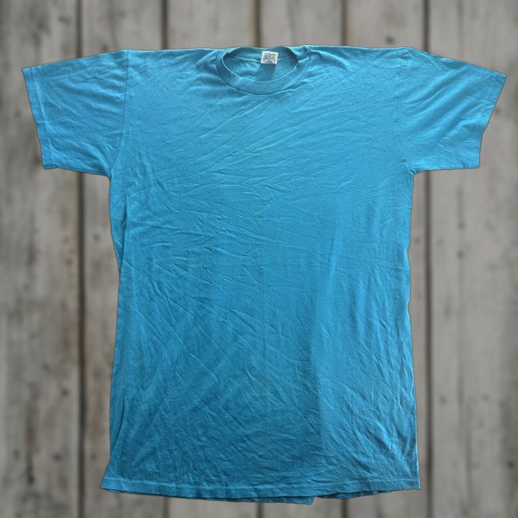 Jerzees VINTAGE Jerzees Shirt Mens One Size Blue Made USA 50/50 Single Stitch Blank 80s XL Adult Mens Blue 80s Shirt Size US XL / EU 56 / 4 - 1 Thumbnail