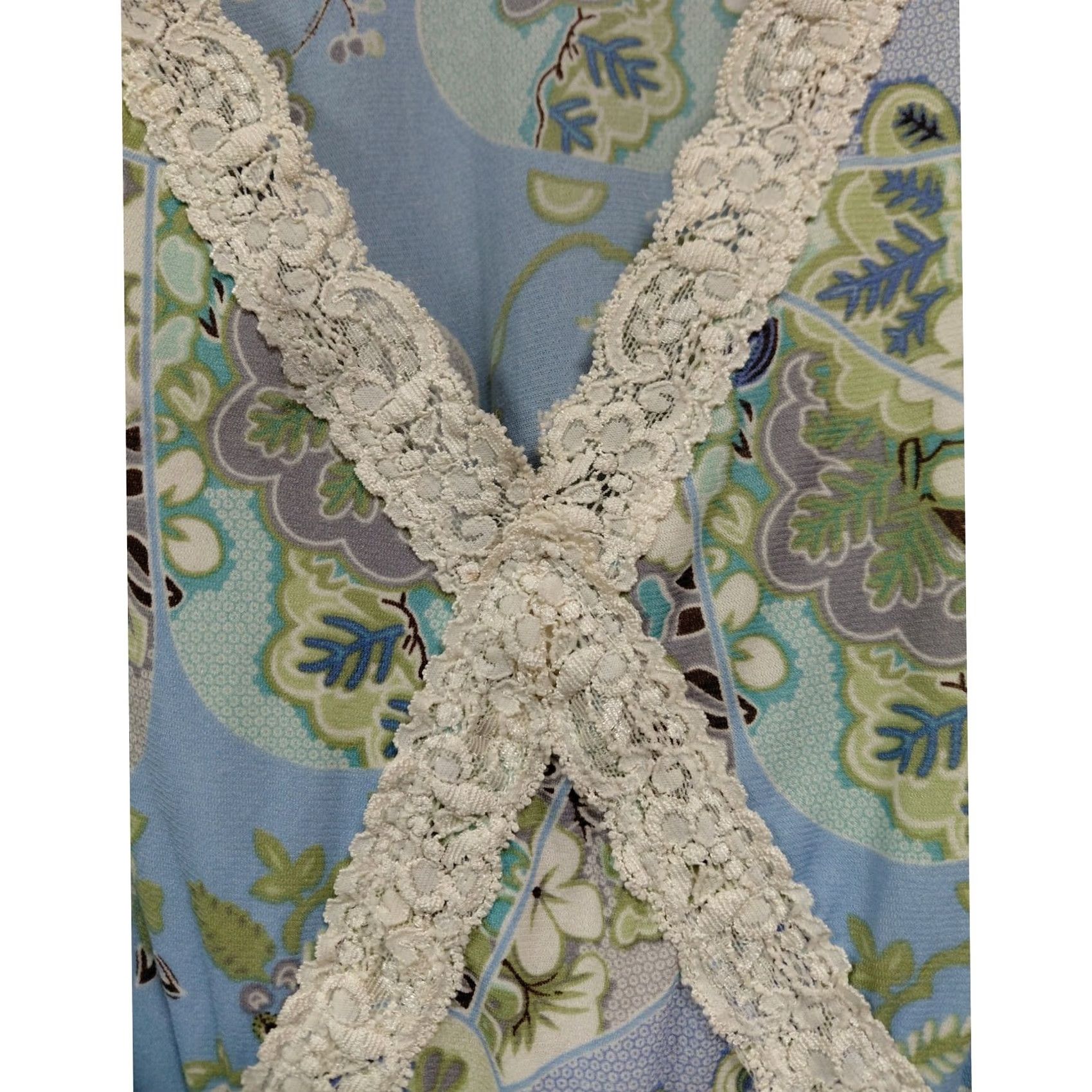Vintage PARISIAN Signature Floral Lace Trim Top Blue Sleeveless V-Neck Women 2X SLEEVLESS Lace Trim Floral Top Casual Party/Cocktail Womens Size XXL / US 16-18 / IT 52-54 - 3 Thumbnail