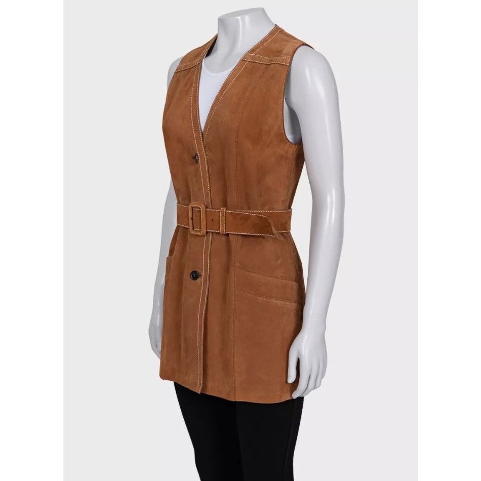 Prada Prada Brown Lambskin Long Vest with Belt - IT40 / S Size S / US 4 / IT 40 - 2 Thumbnail