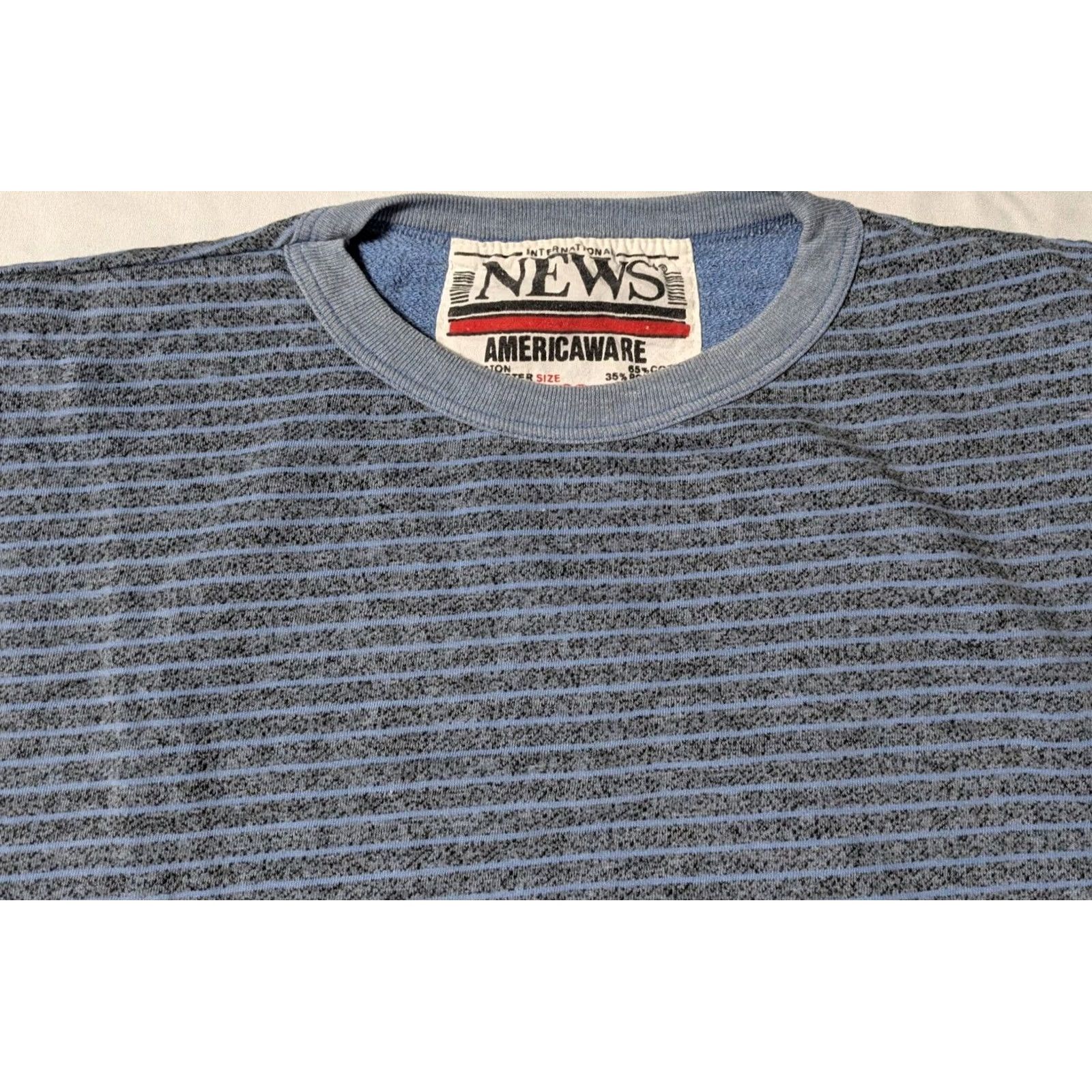 Vintage VTG 80s INTERNATIONAL NEWS AMERICAWARE Oversized Blue Striped Sweatshirt Shirt Womens Size ONE SIZE - 3 Thumbnail