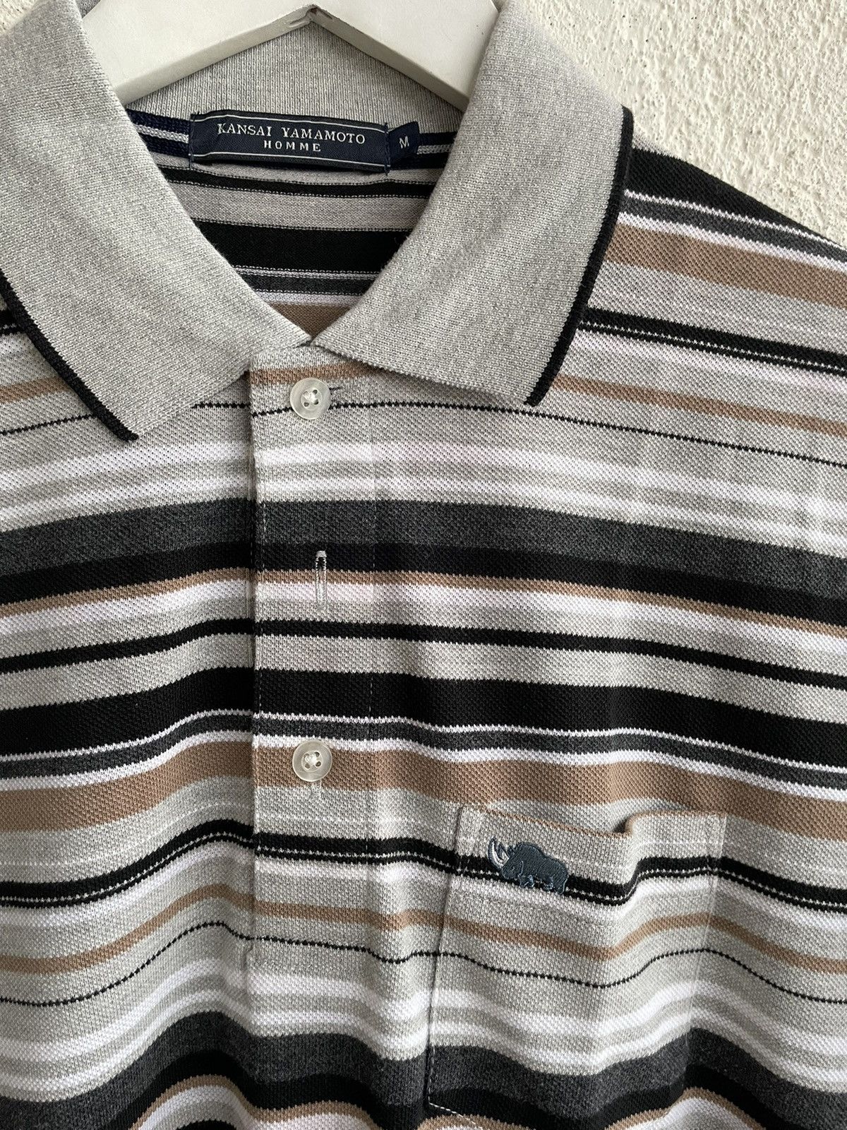 Kansai Yamamoto × Vintage 2000s- Kansai Yamamoto homme stripe poloshirt Size US S / EU 44-46 / 1 - 3 Thumbnail