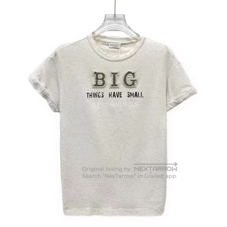 Brunello Cucinelli Brunello Cucinelli White Letter Beaded Crew Neck Short Sle Size XS / US 0-2 / IT 36-38 - 1 Thumbnail