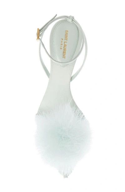 Saint Laurent Paris o1bcso1str1224 Mae Mules In Satin Feathers in Light Green Size US 8 / IT 38 - 3 Thumbnail