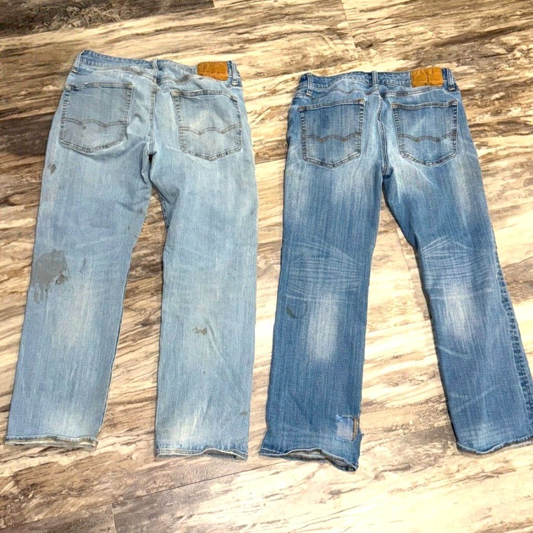 American Eagle Outfitters American Eagle Outfitters Jeans 32X30 Men Blue Distressed Denim 4 Pair Extreme Flex Straight Inseam 30 - Holes Stains Wear Size US 32 / EU 48 - 2 Thumbnail