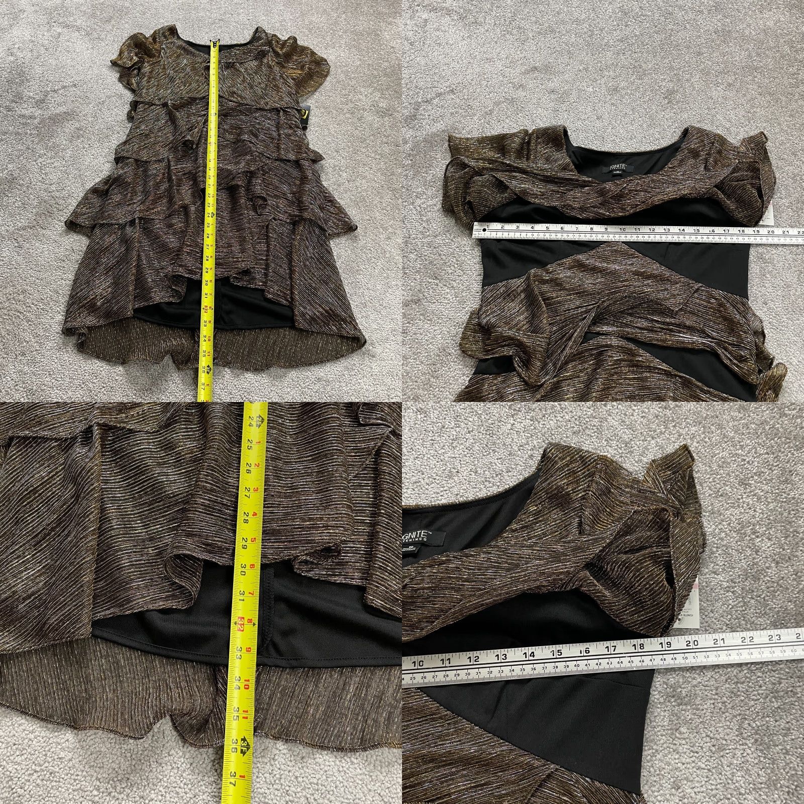 Vintage Ignite Evenings Shift Dress Womens 10 Midi Brown Short Sleeve Layered Knit Polyester Rayon Spandex NWT New Vintage: No Size 32" / US 10 / IT 46 - 8 Thumbnail