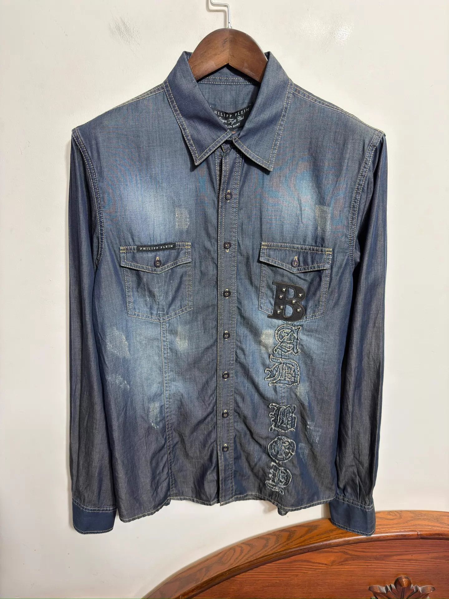 Philipp Plein Philipp Plein Slim Dark Wash Denim Shirt M/L/XL Size US XL / EU 56 / 4 - 1 Thumbnail