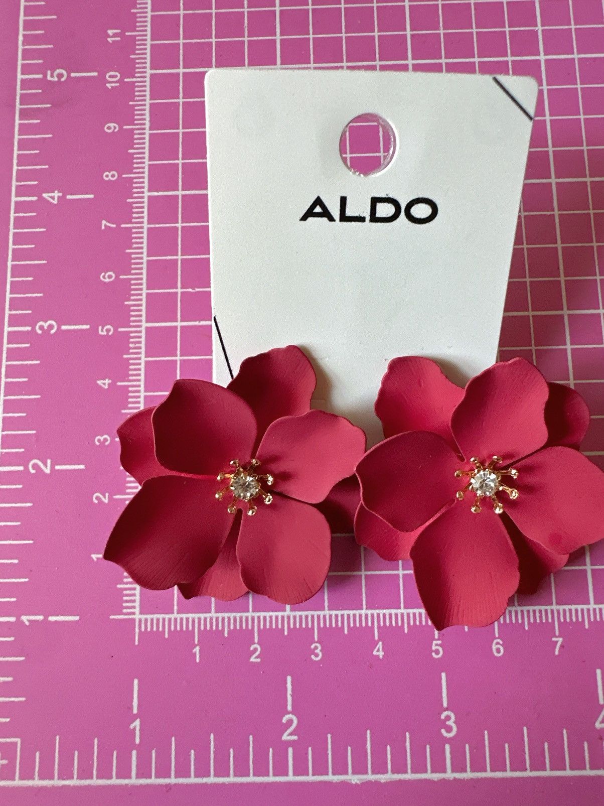 Aldo Aldo earrings red pink flower gold tone Size ONE SIZE - 3 Thumbnail