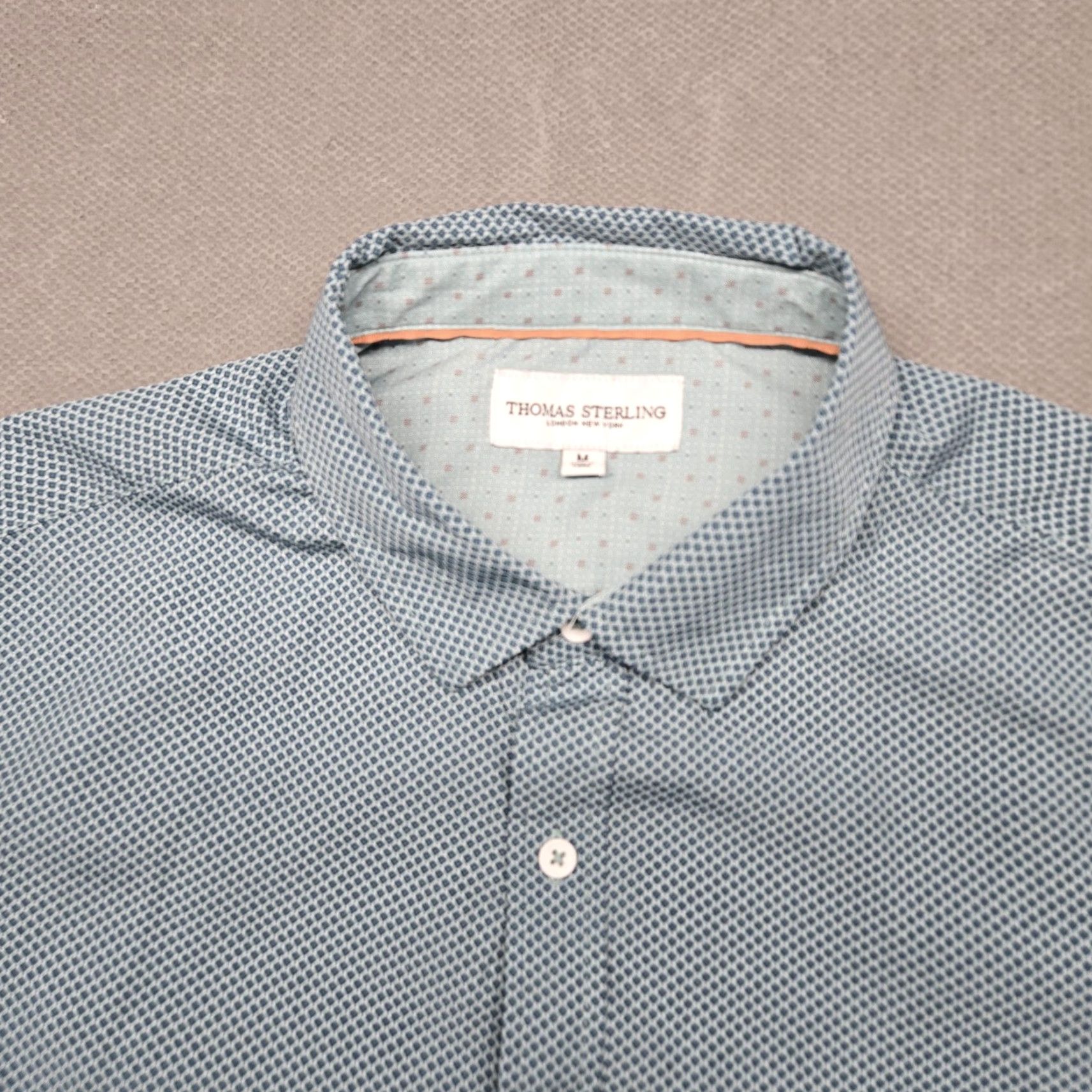 Vintage Thomas Sterling Shirt Mens Medium Blue Geometric Short Sleeve Button Up Stretch Size US M / EU 48-50 / 2 - 3 Thumbnail