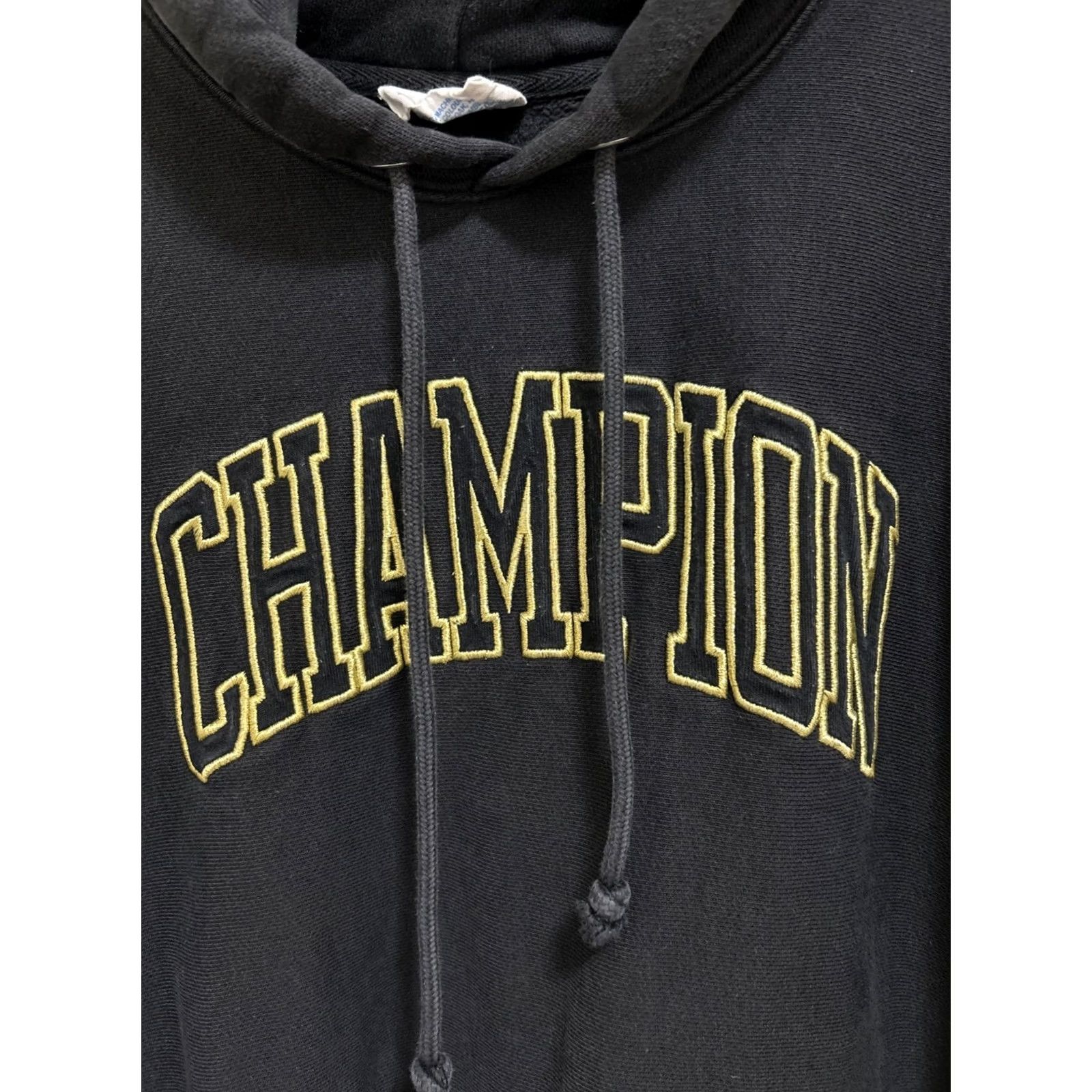 Champion VINTAGE Champion Hoodie Men L Black Solid Cotton Blend Fleece Embroidered Logo Reverse Weave Pullover Top 90s Theme Size US L / EU 52-54 / 3 - 5 Thumbnail
