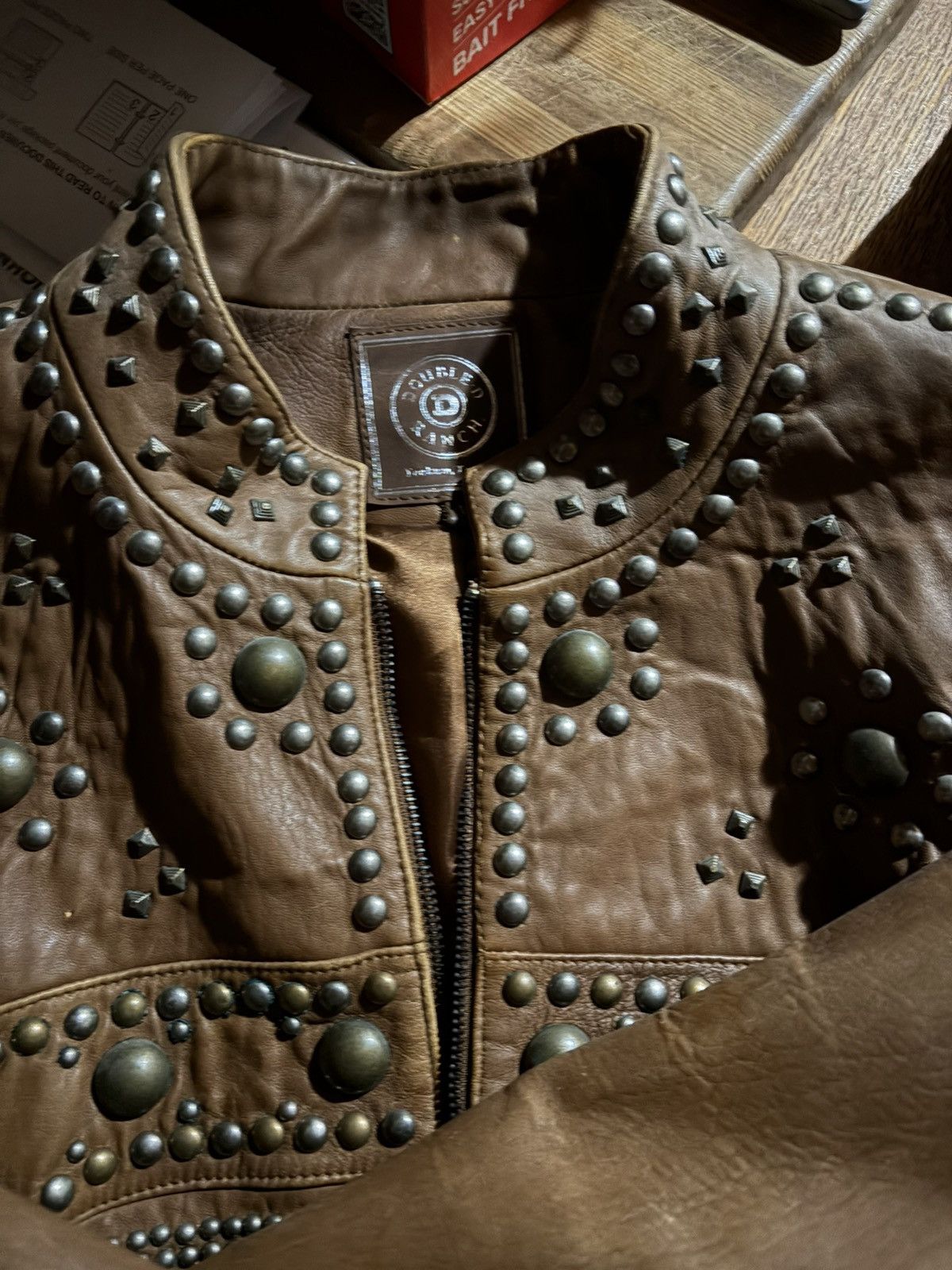 Double D Ranch Double D Ranch Studded Leather Jacket – Tan Western Moto Size L / US 10 / IT 46 - 5 Thumbnail