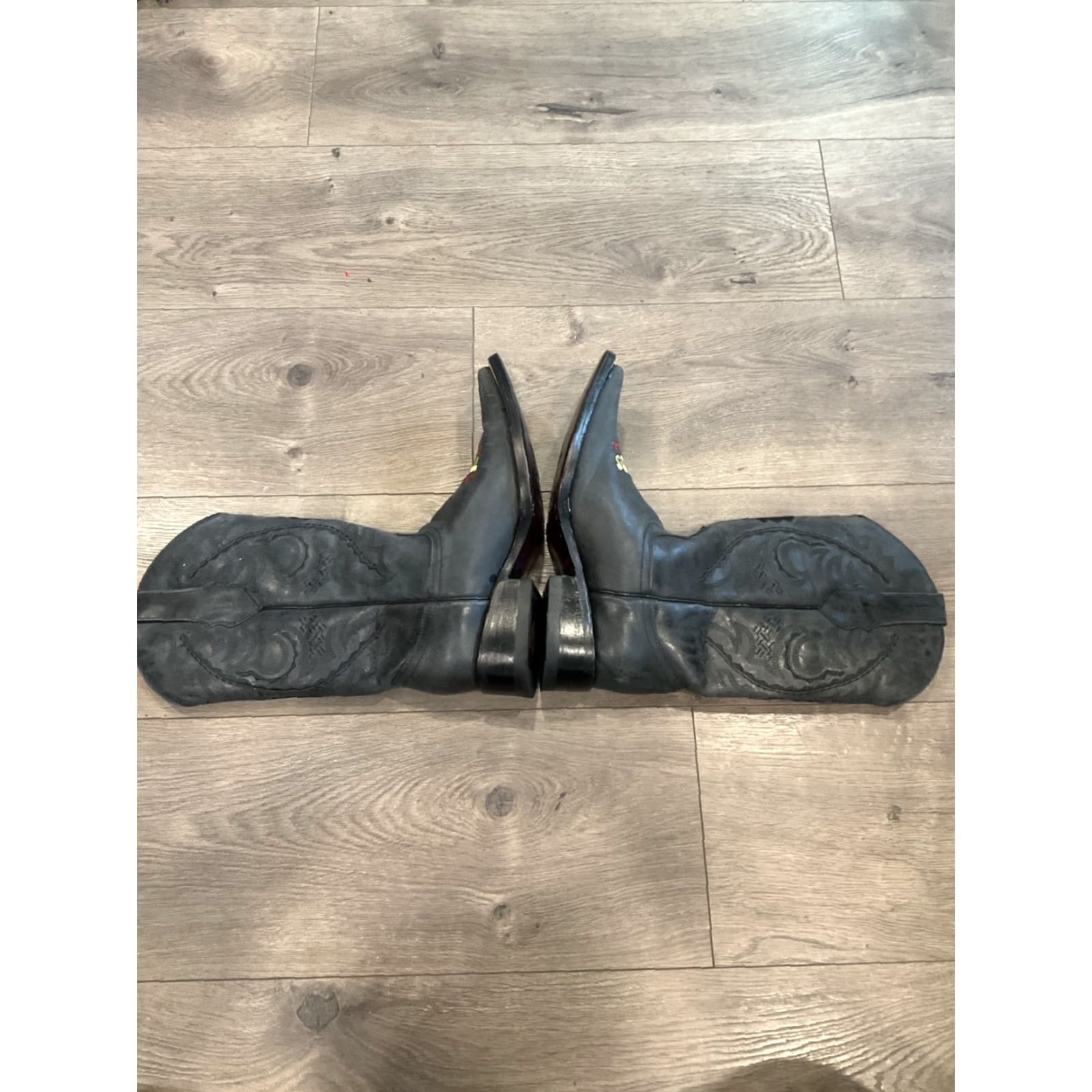 Vintage El Malcreado Boots Western Cowboy Embroidered Leather Ostrich Womens Size 4 Blue Mid-Calf Leather Sole Heel Block Vintage No Shoes Size US 4 / IT 34 - 6 Thumbnail