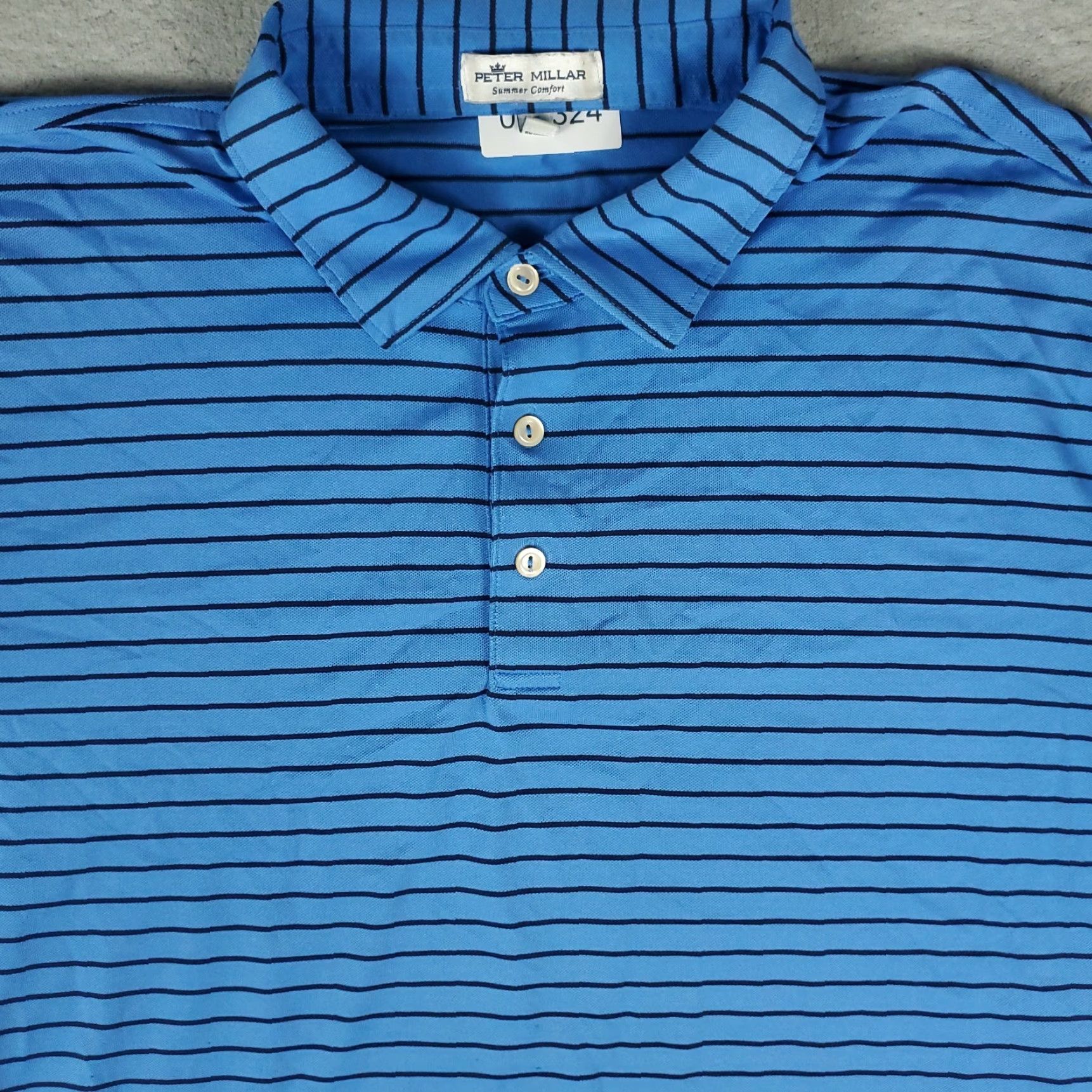 Peter Millar Peter Millar Polo Shirt Mens XL Blue Striped Short Sleeve Polo Button Front Logo Classic Preppy Golf Casual Shirt Size US XL / EU 56 / 4 - 2 Thumbnail
