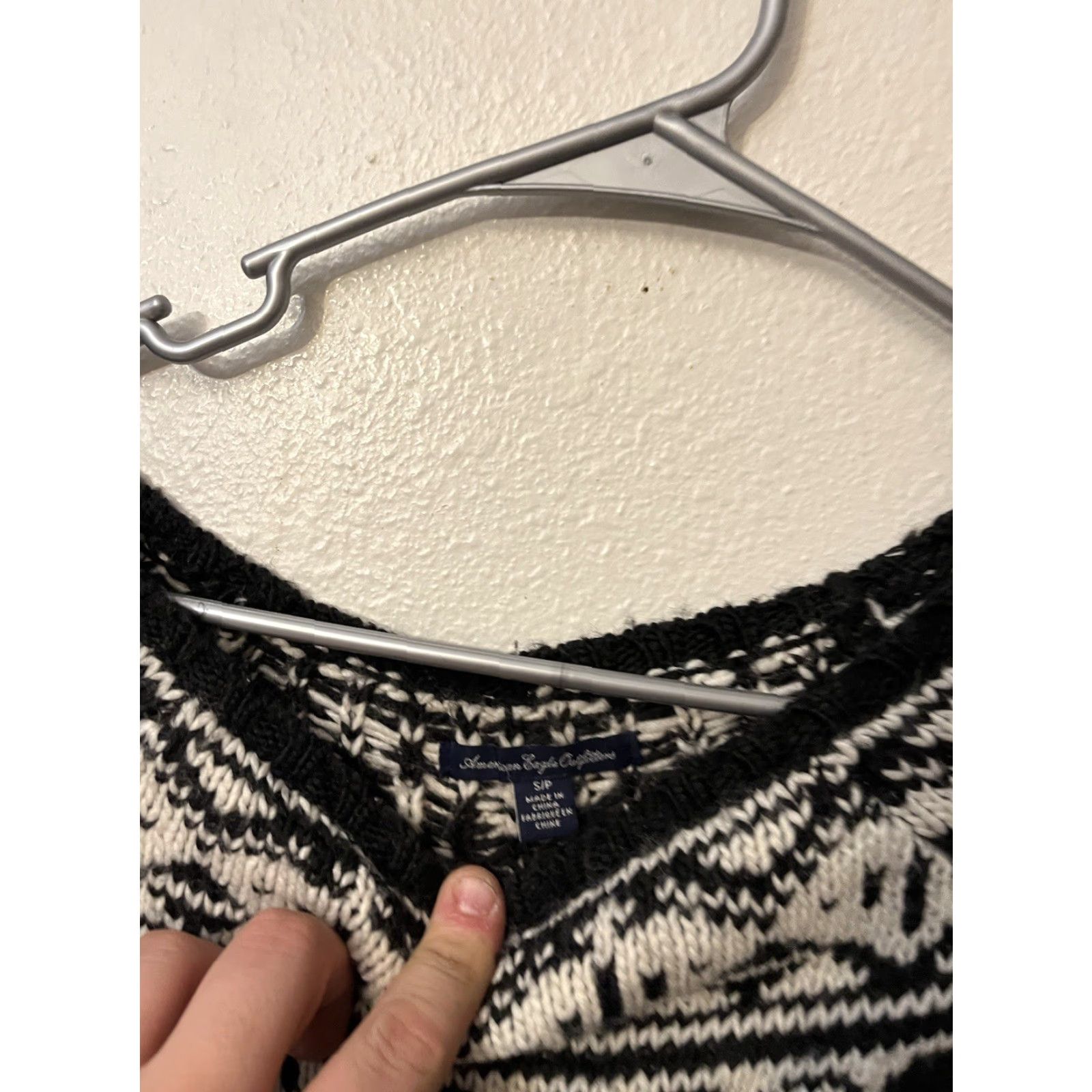 American Eagle Outfitters American Eagle Outfitters Nordic Sweater Shirt Women S Black Knit Pullover Boat Neck Long Sleeve Wool-Free Pattern Fall Winter Vintage No Size S / US 4 / IT 40 - 2 Thumbnail