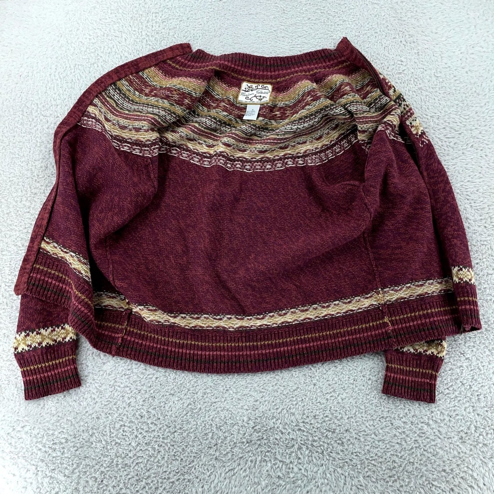 Vintage VINTAGE Heirloom Collectibles Cardigan Sweater Womens XS ZIP Fair Isle Red Knit Long Sleeve Mock Neck Raglan Sleeve Full Zip Autumn Winter 90s Size XS / US 0-2 / IT 36-38 - 3 Thumbnail