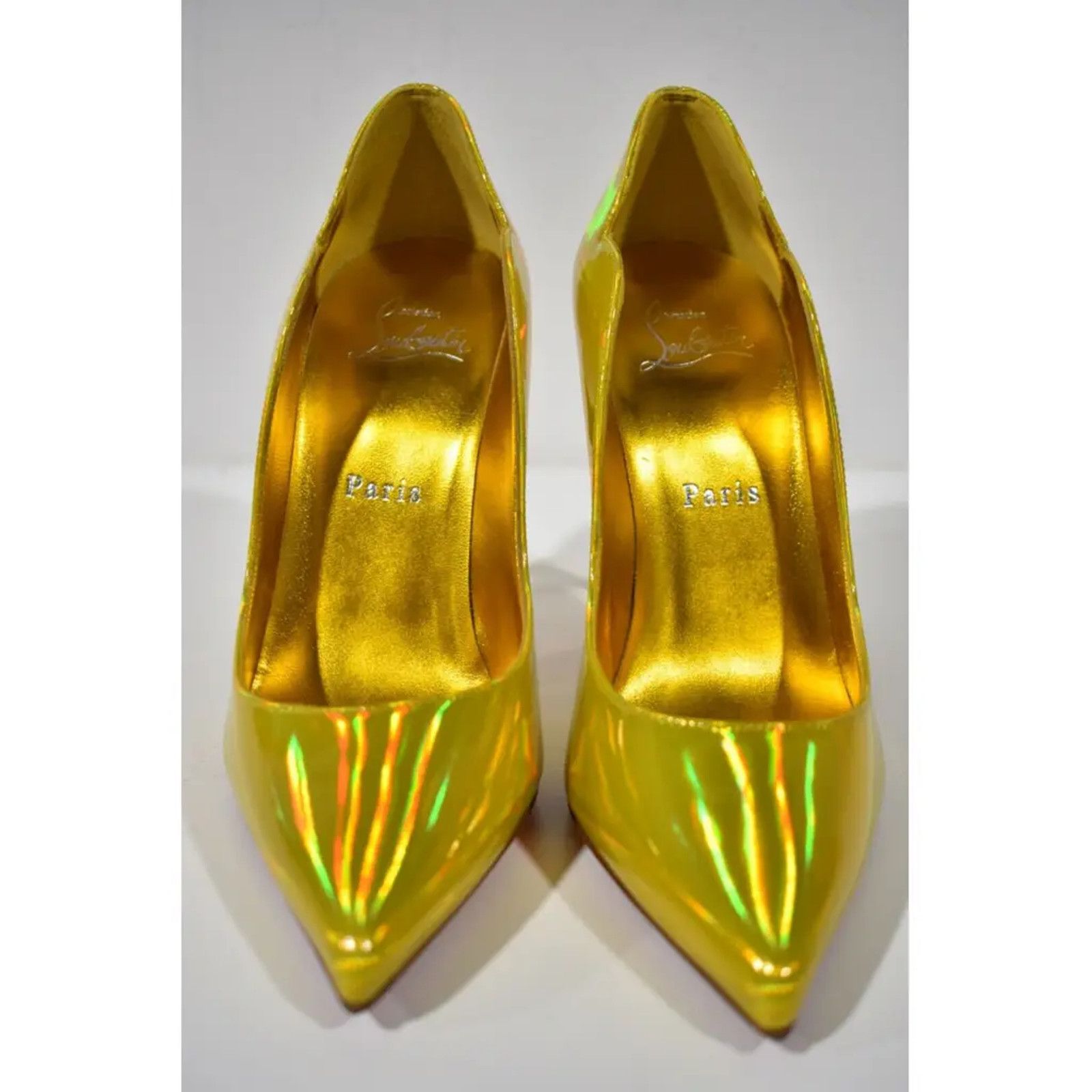 Christian Louboutin Hot Chick 100 Yellow Patent Psychic Pointed Heel Pump 39 Size US 9 / IT 39 - 5 Thumbnail