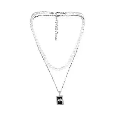 Other Pearl Choker Chain & Square Eye Titanium Necklace Size ONE SIZE - 3 Thumbnail