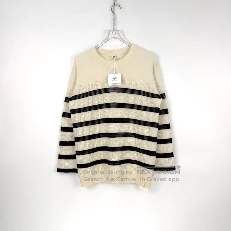 Hermes Hermes Blue and White Striped Pig Nose 3D Logo Cashmere Sw Size XXS / US 00 / IT 34 - 3 Thumbnail