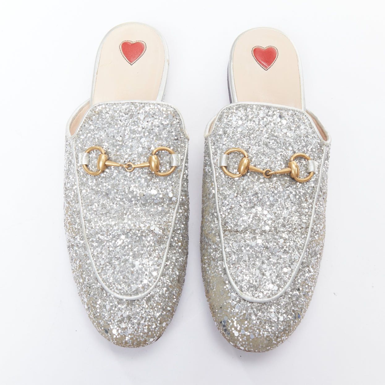 Gucci GUCCI Princetown silver glitter gold horsebit slip on loafer mules EU36.5 Size US 6.5 / IT 36.5 - 1 Thumbnail