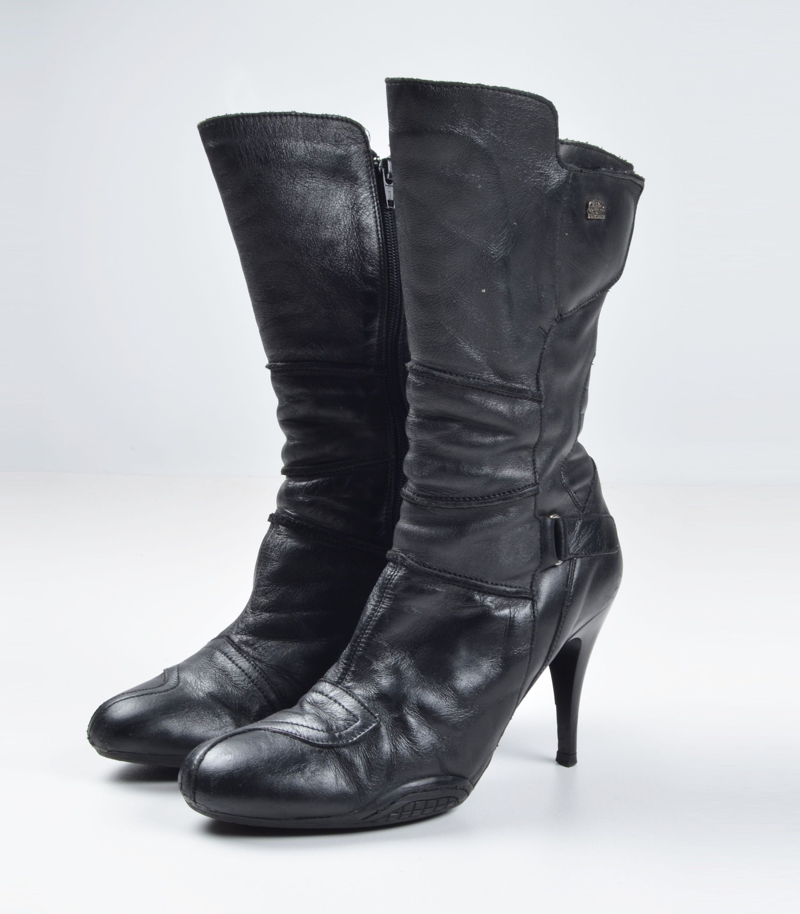 Buffalo London Vintage Buffalo London Black Leather Biker Moto Heel Boots Size US 11 / IT 41 - 2 Thumbnail