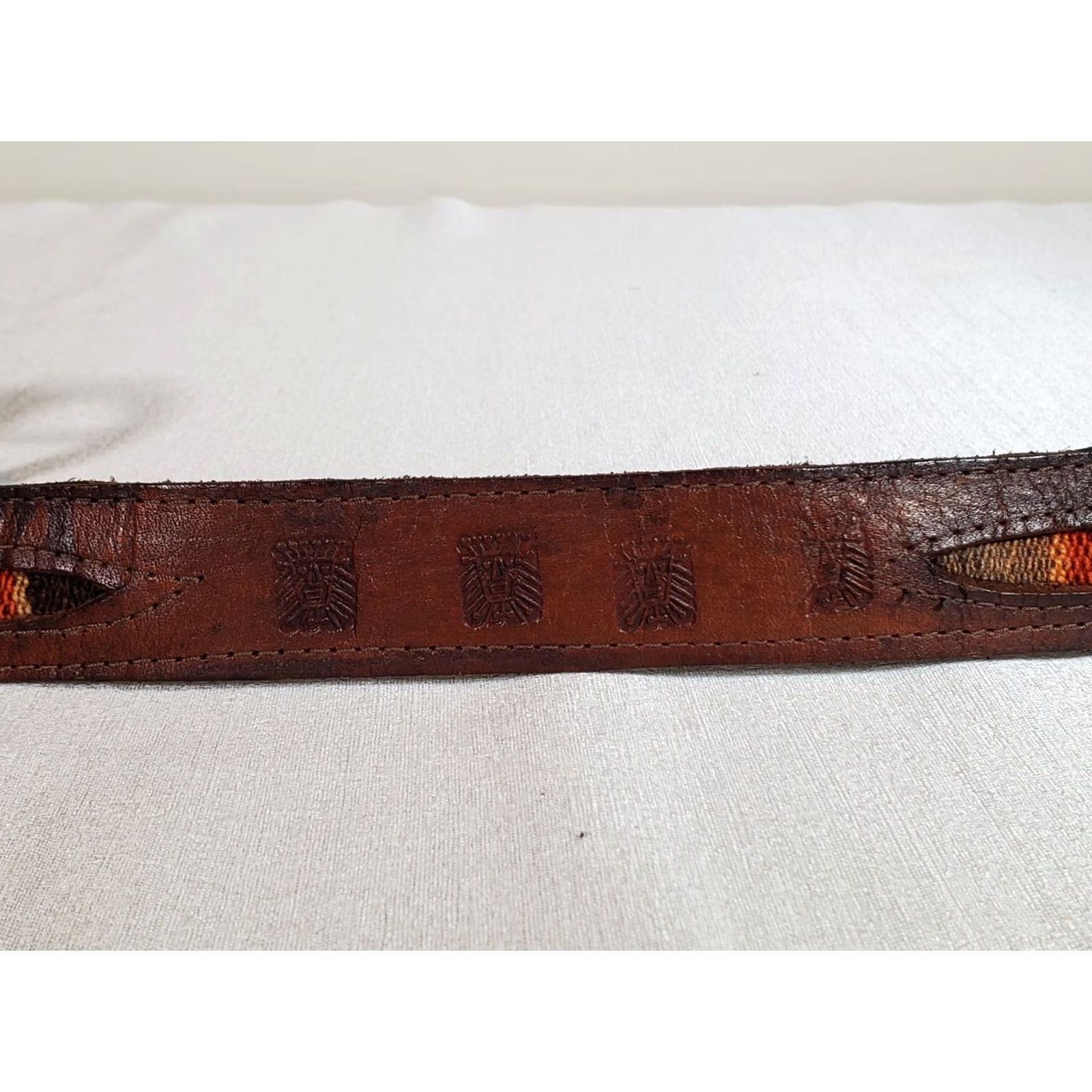 Vintage VINTAGE Handcrafted Leather Belt Suede Backed Embroidered Panels Length 47" Size ONE SIZE - 5 Thumbnail