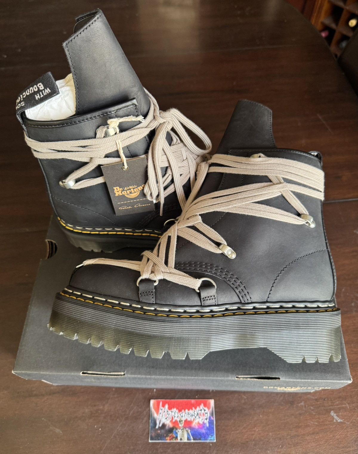 Pre-owned Dr. Martens X Rick Owens Dr. Martens 1460 Quad Sole Megalace Boot In Black