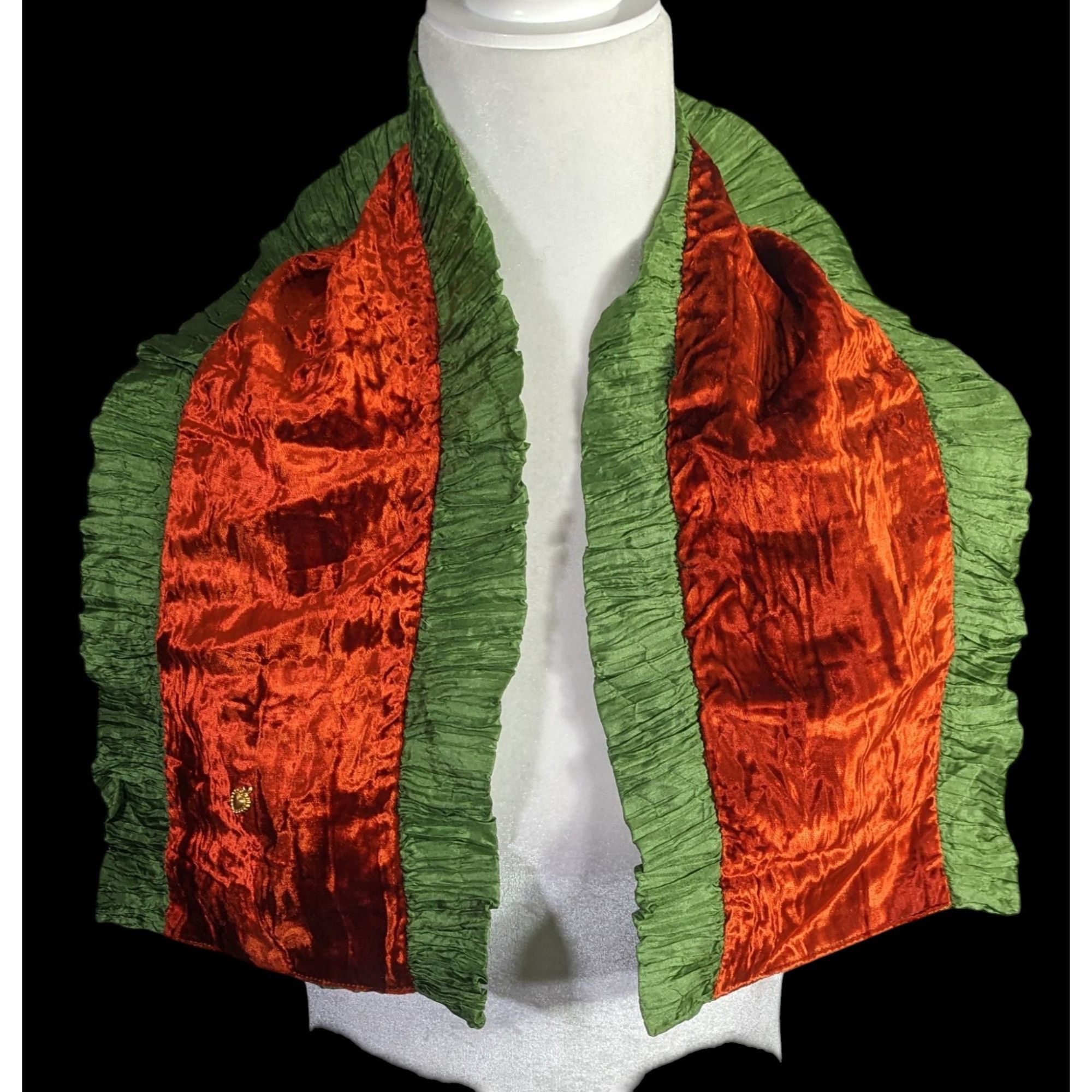 Other Papagena Paris Vintage Orange & Green Velvet Scarf W/Gold He Size ONE SIZE - 2 Thumbnail