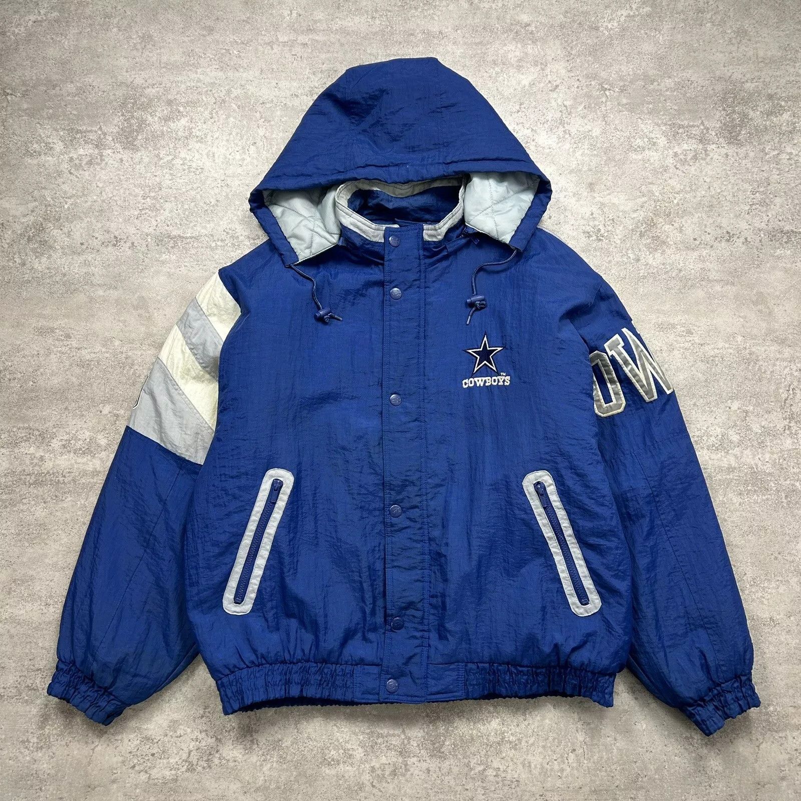 NFL × Starter × Vintage DALLAS COWBOYS STARTER PUFFER JACKET HOODIE SIZE L BLUE Size US L / EU 52-54 / 3 - 2 Thumbnail