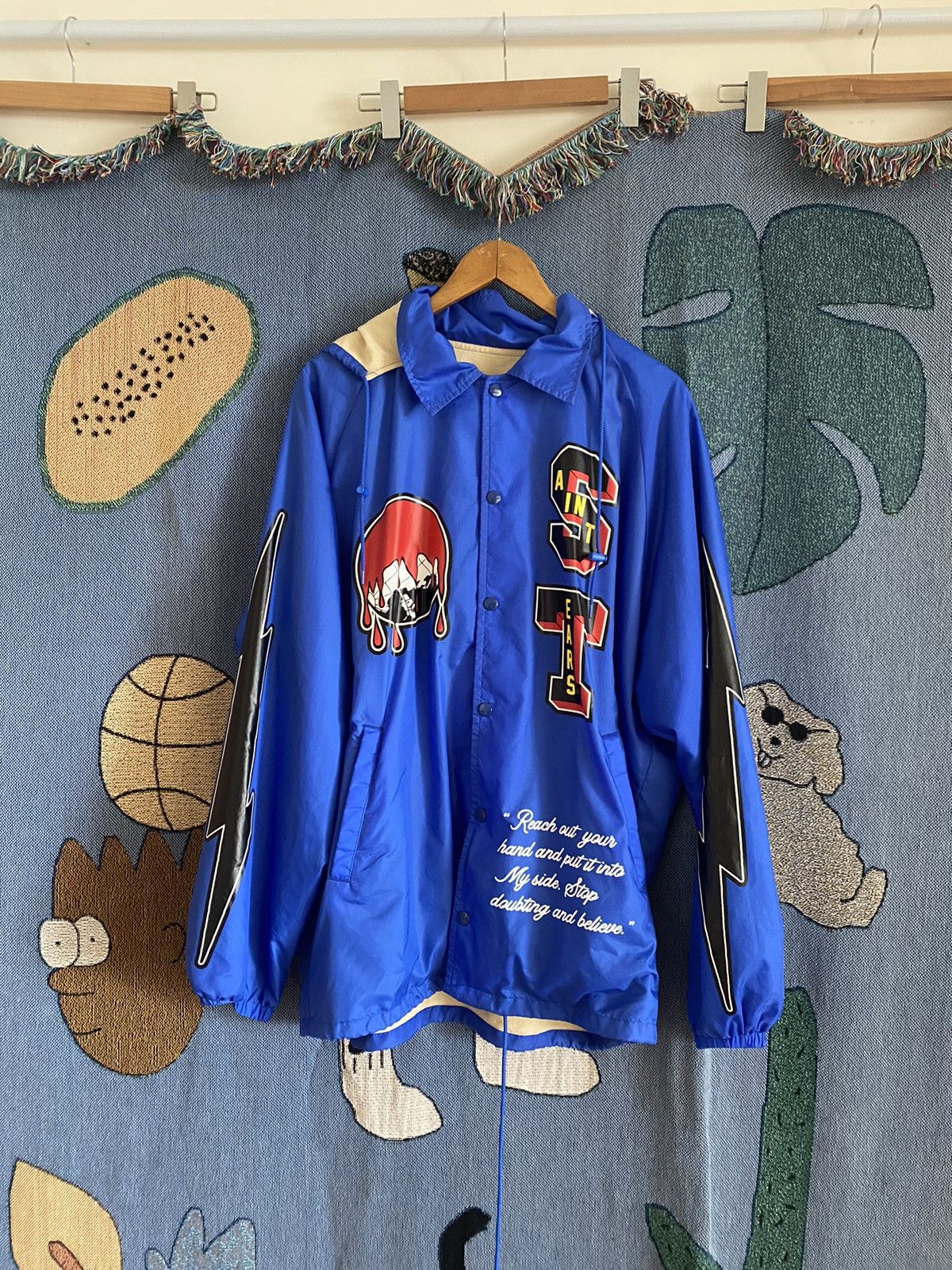 image of Denim Tears Hooded Coach Jacket Kapital Cpfm in Blue, Men's (Size XL)