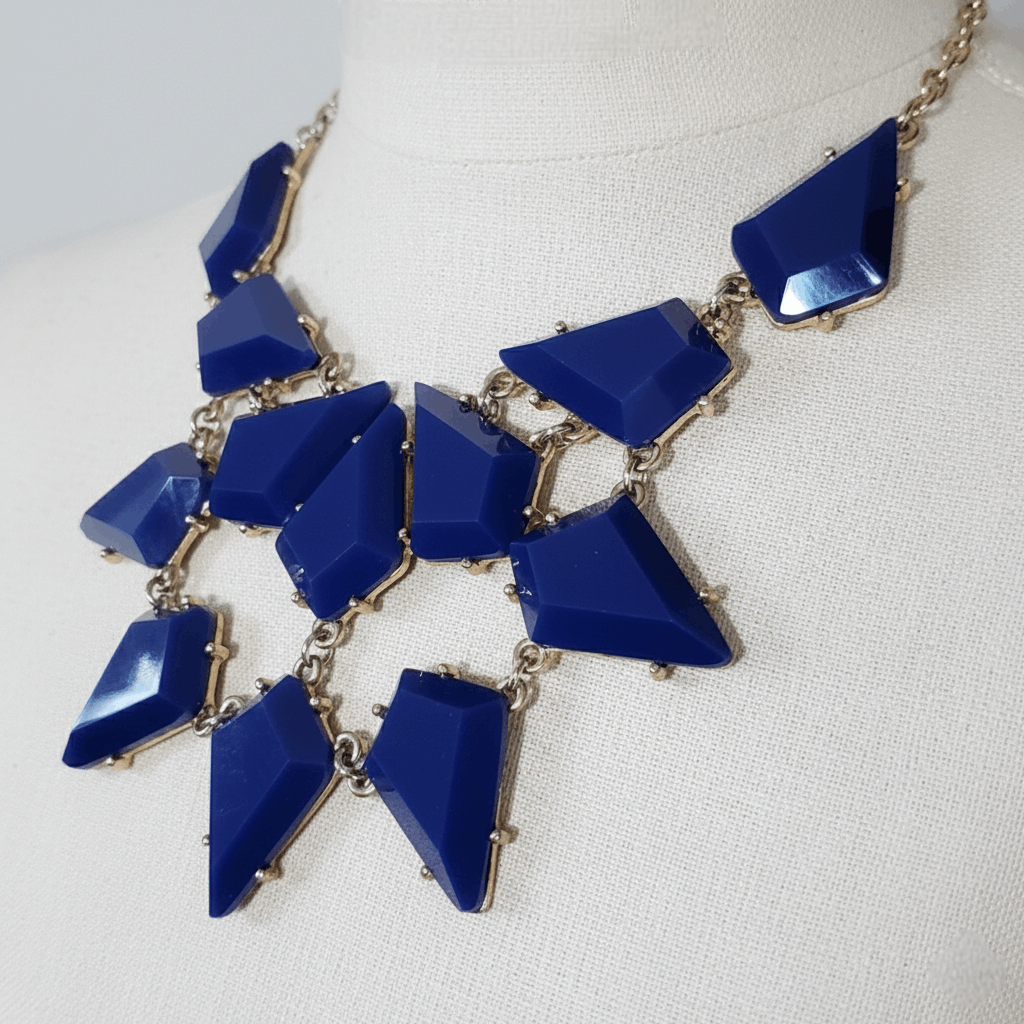 Forever 21 Forever21 17-19" Statement Necklace Blue Plastic Gems Gold Size ONE SIZE - 6 Thumbnail