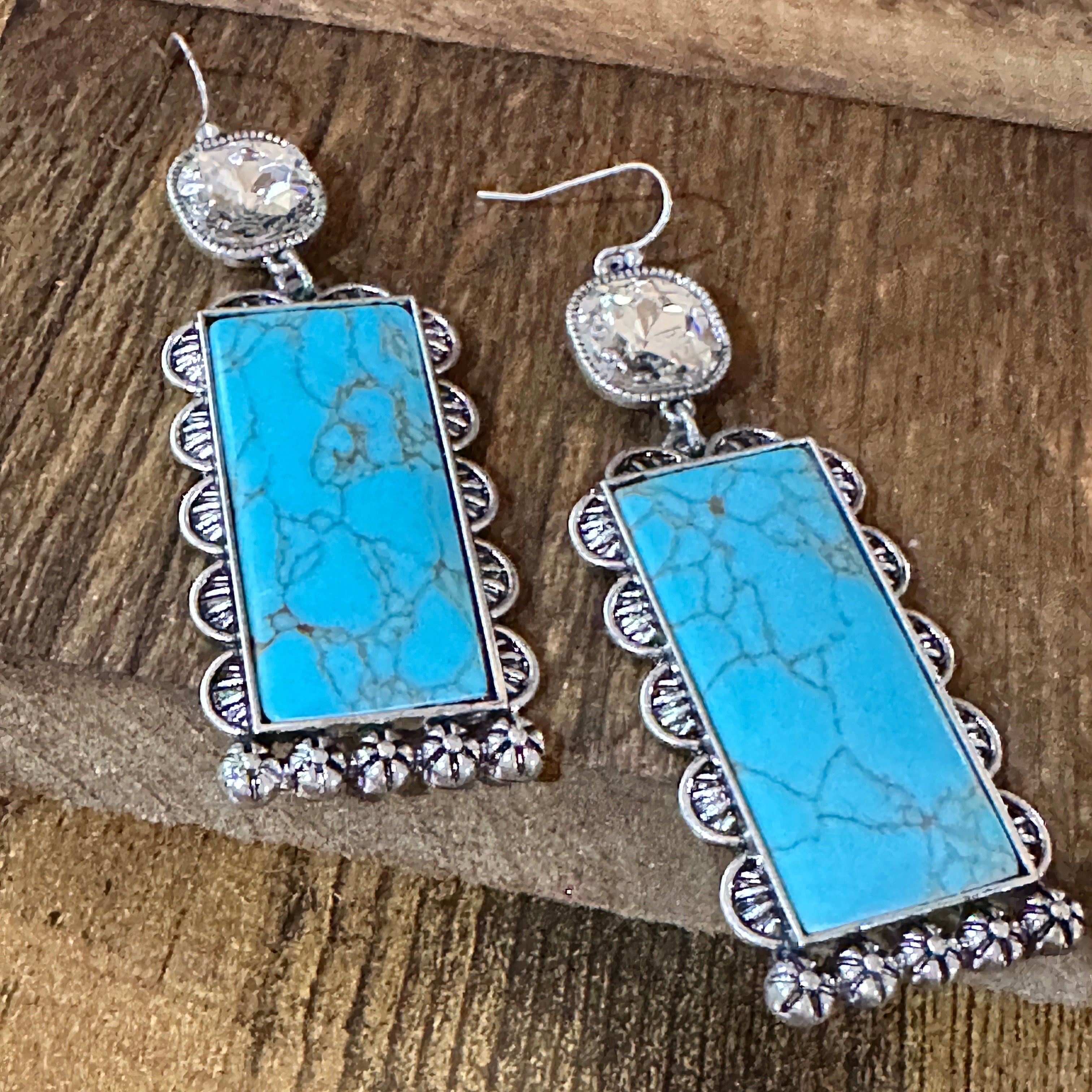 Other Boho Turquoise Elegance: Crystal-Studded Rectangle Earrings, Size ONE SIZE - 3 Thumbnail