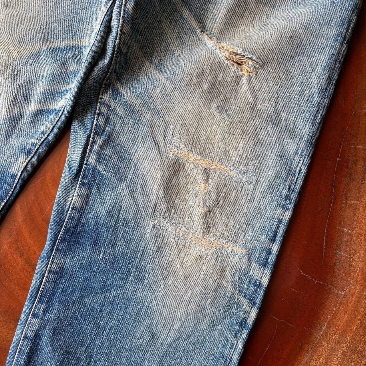 HOLLYWOOD RANCH MARKET Vintage 90’s HR Market Selvedge Distress Mud Wash Blue Pants Size US 34 / EU 50 - 7 Thumbnail