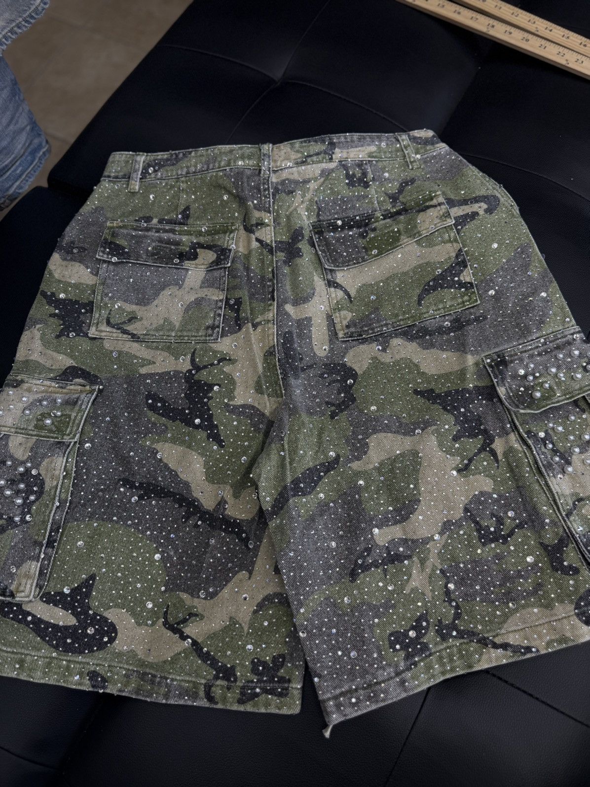 Vale Valley Rhinestone Crystal Shorts Denim Green Camo Size 30 Size US 30 / EU 46 - 5 Thumbnail