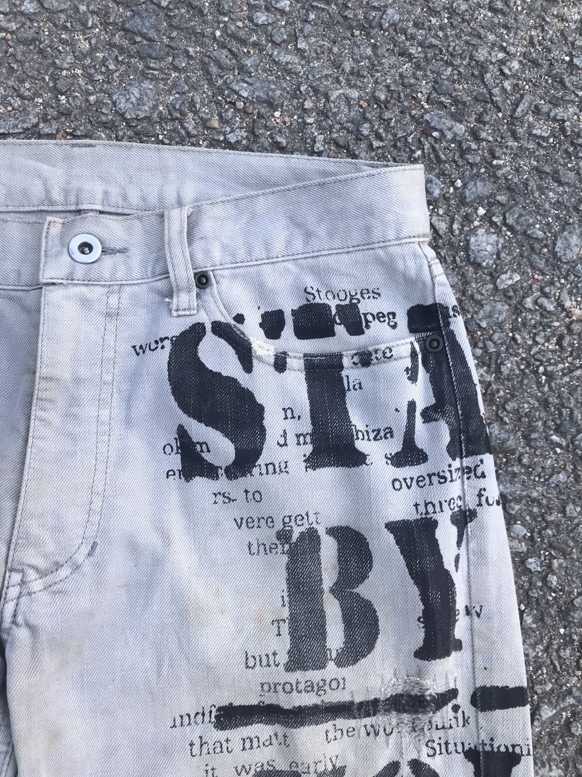 If Six Was Nine 🔥Flared🔥Distressed Denim Punk Graphic "Rocker Attitude" Size US 32 / EU 48 - 7 Thumbnail