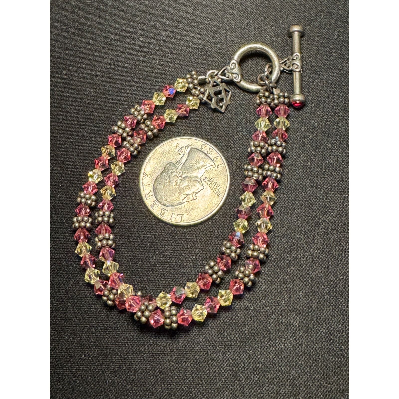 Other 925 Sterling Silver Double Row Pink & White Bracelet 6.5in Size ONE SIZE - 5 Thumbnail