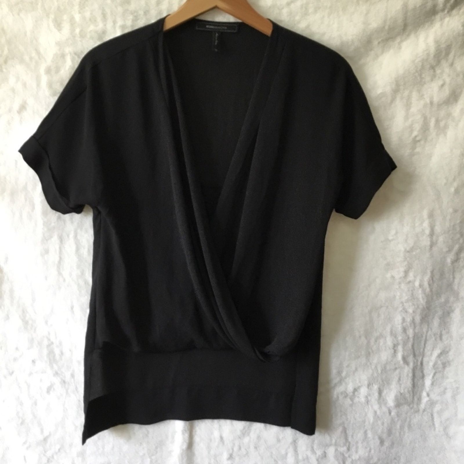Bcbgmaxazria BCBGMaxAzria Black Drape Front Hi-Low Sheer Top Size XS / US 0-2 / IT 36-38 - 15 Thumbnail
