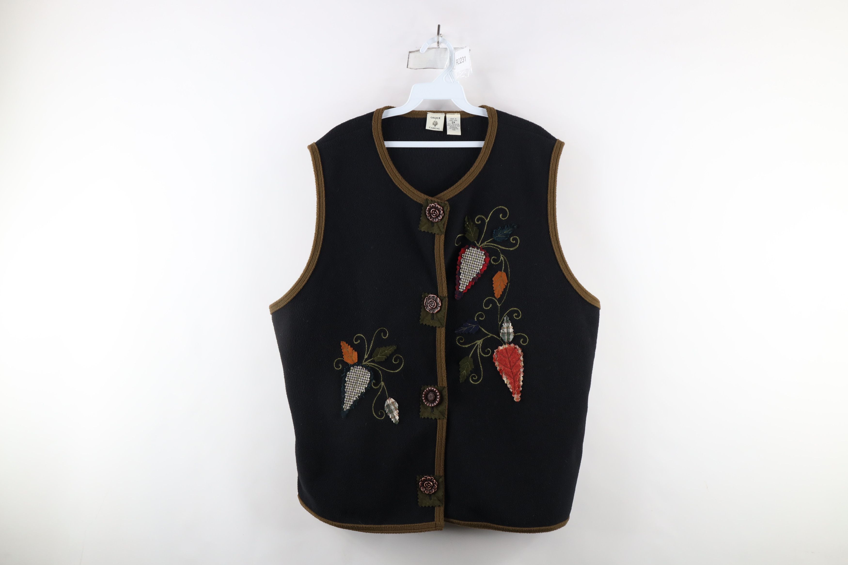 Vintage Vintage 90s Streetwear Fall Flower Fleece Sweater Vest Black Size XXL / US 16-18 / IT 52-54 - 1 Thumbnail