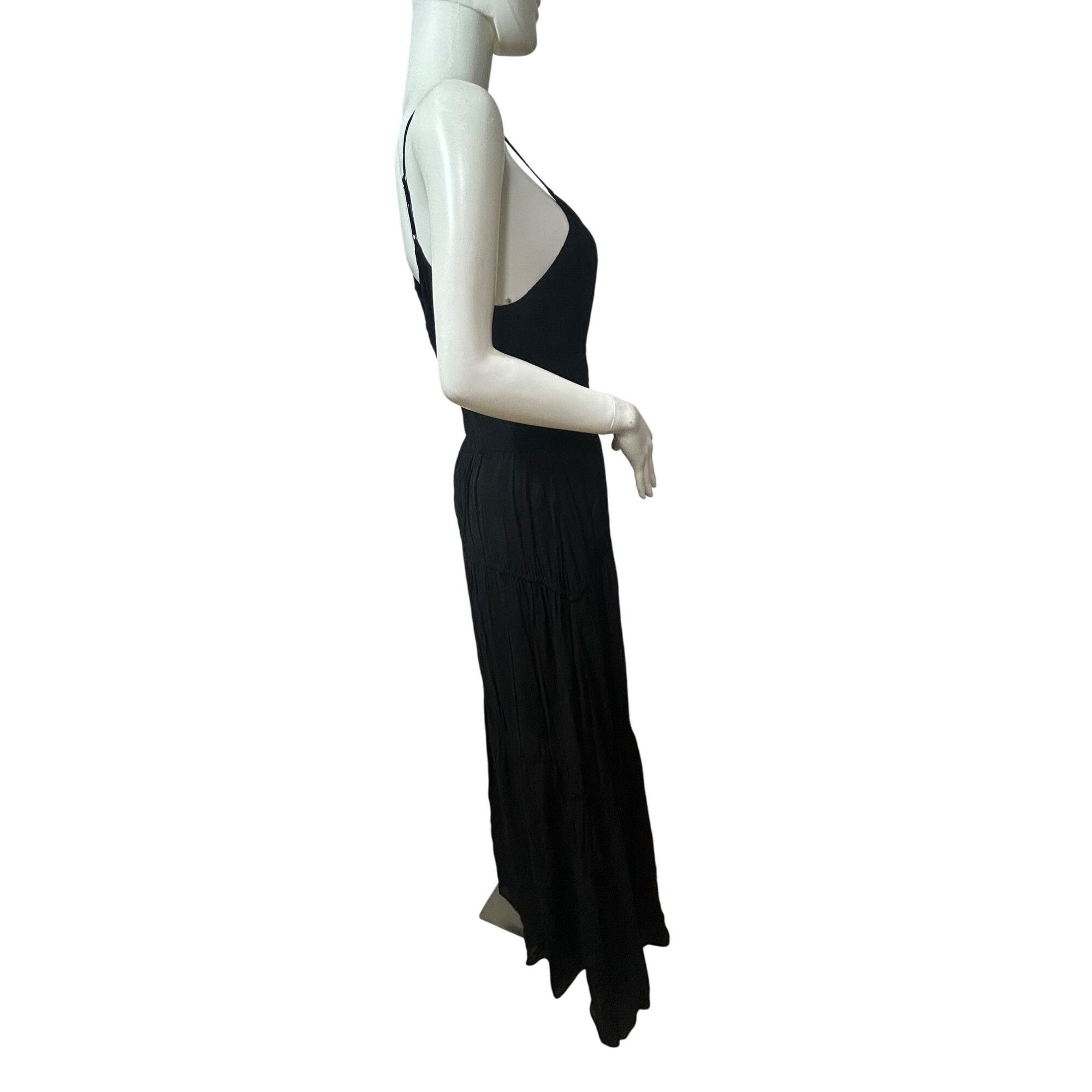 Young Fabulous & Broke YFB Dress M Black Maxi Tiered Ruched Straps Party Cocktail V Size M / US 6-8 / IT 42-44 - 4 Thumbnail